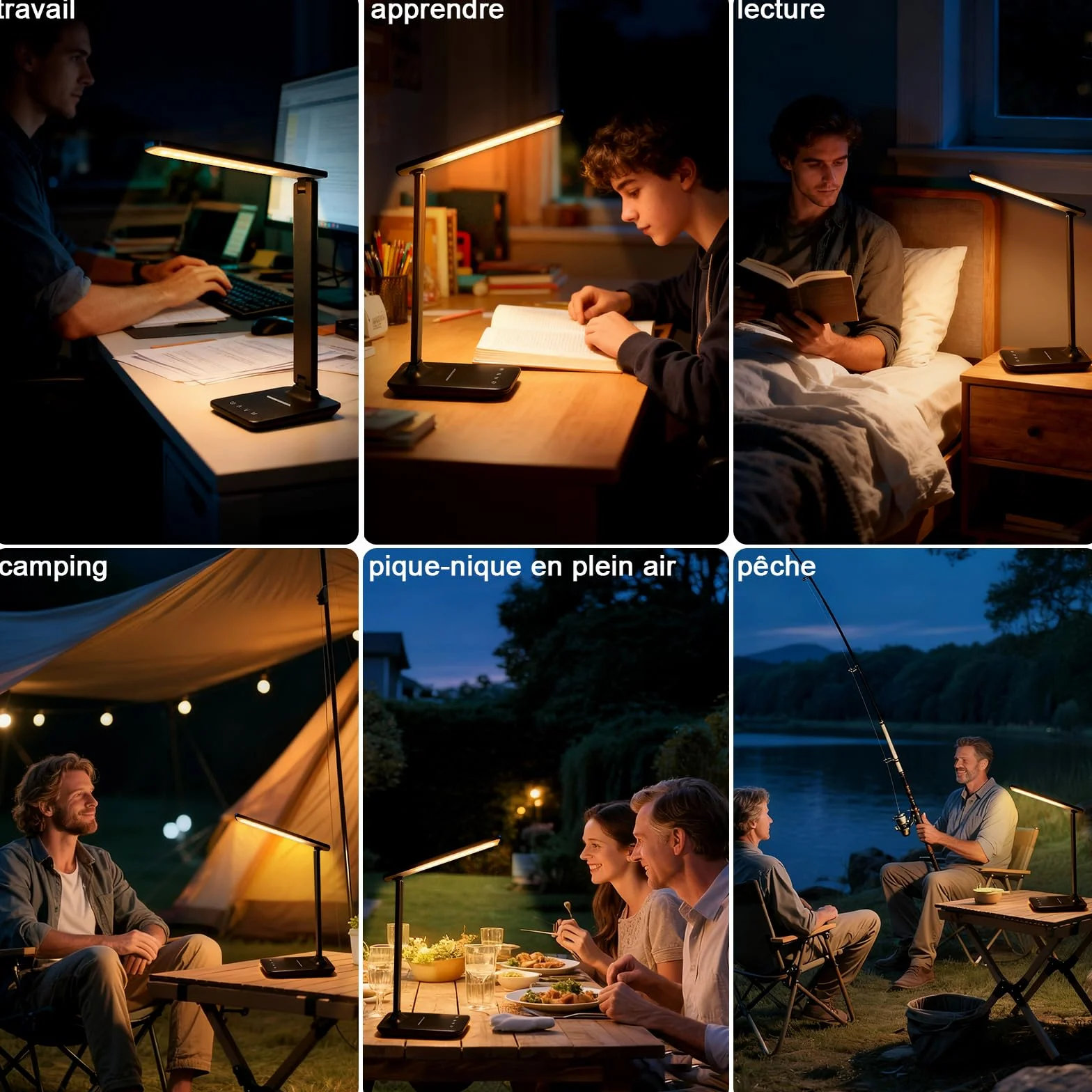 Lampe de bureau LED rechargeable 4000 mAh intensité variable 5 modes 5 niveaux de luminosité