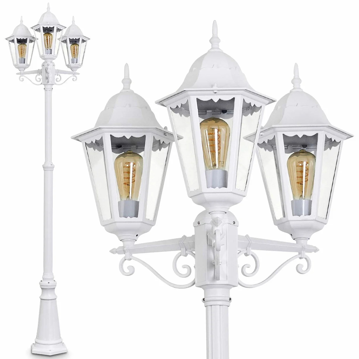 Lampadaire en fonte d'aluminium blanc antique réglable IP44 3xE27 jardin rétro