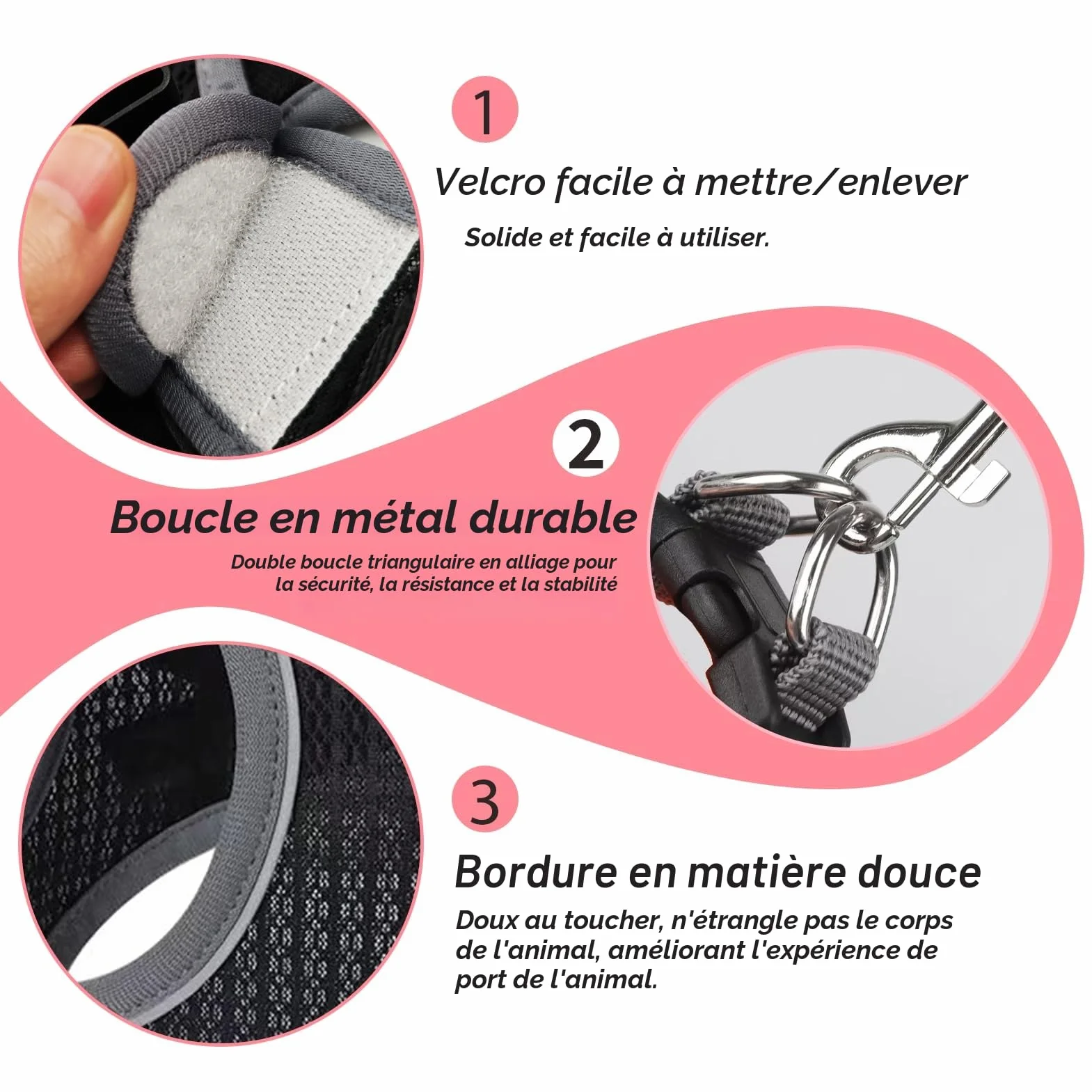 Harnais pour Chat Anti-éclatement Réglable avec Laisse, Doublure Lombaire Douce, Maille Respirante, Bandes Réfléchissantes (Noir XXS)