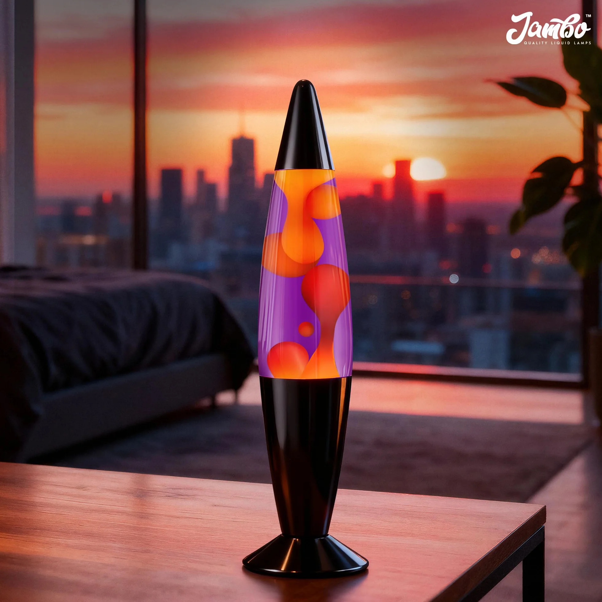 Lampe à Liquide Relaxante 16" Violet/Cire Jaune/Orange pour Salon Bureau Chambre