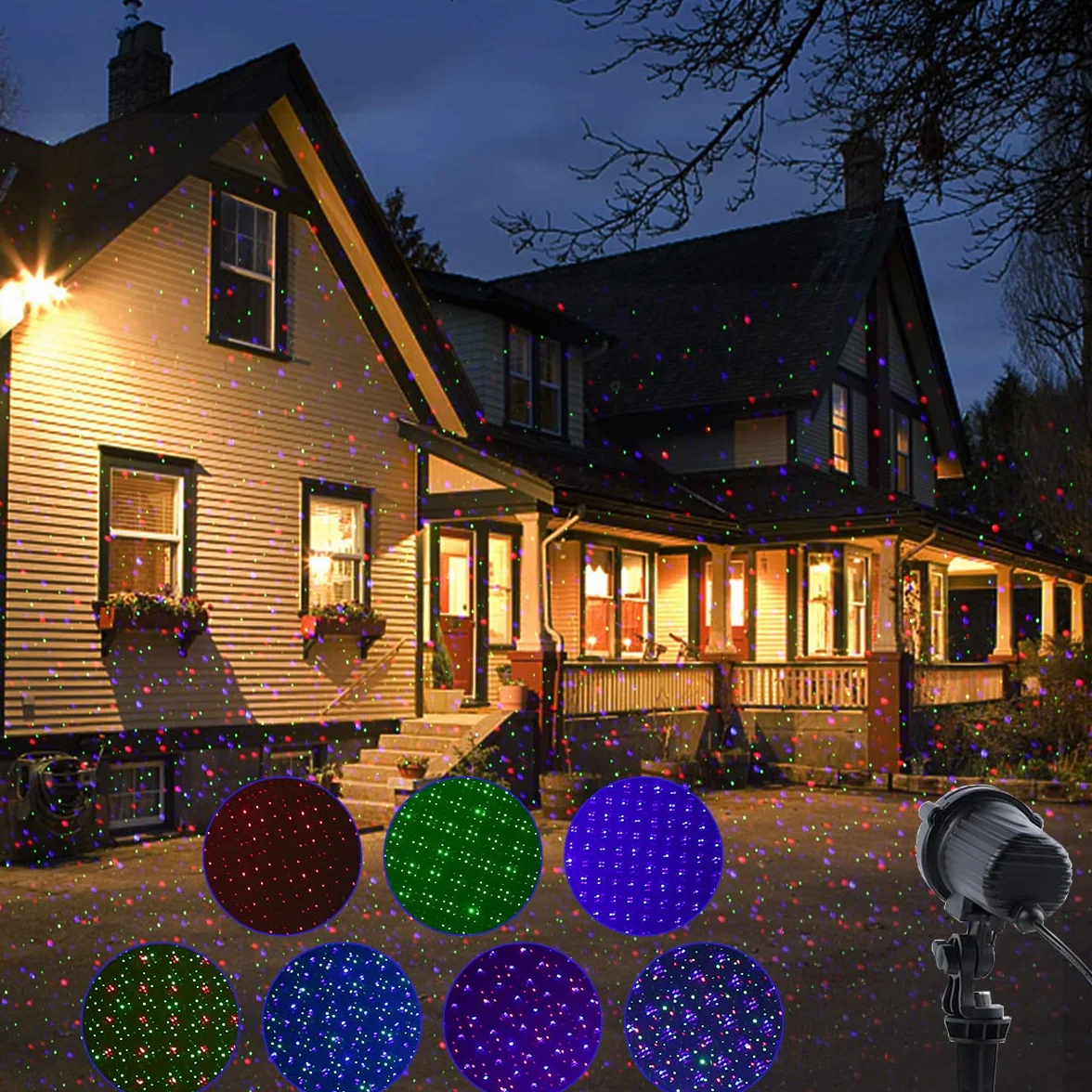 Lumières de Noël extérieures dynamiques rouges vertes bleues projection jardin décorations