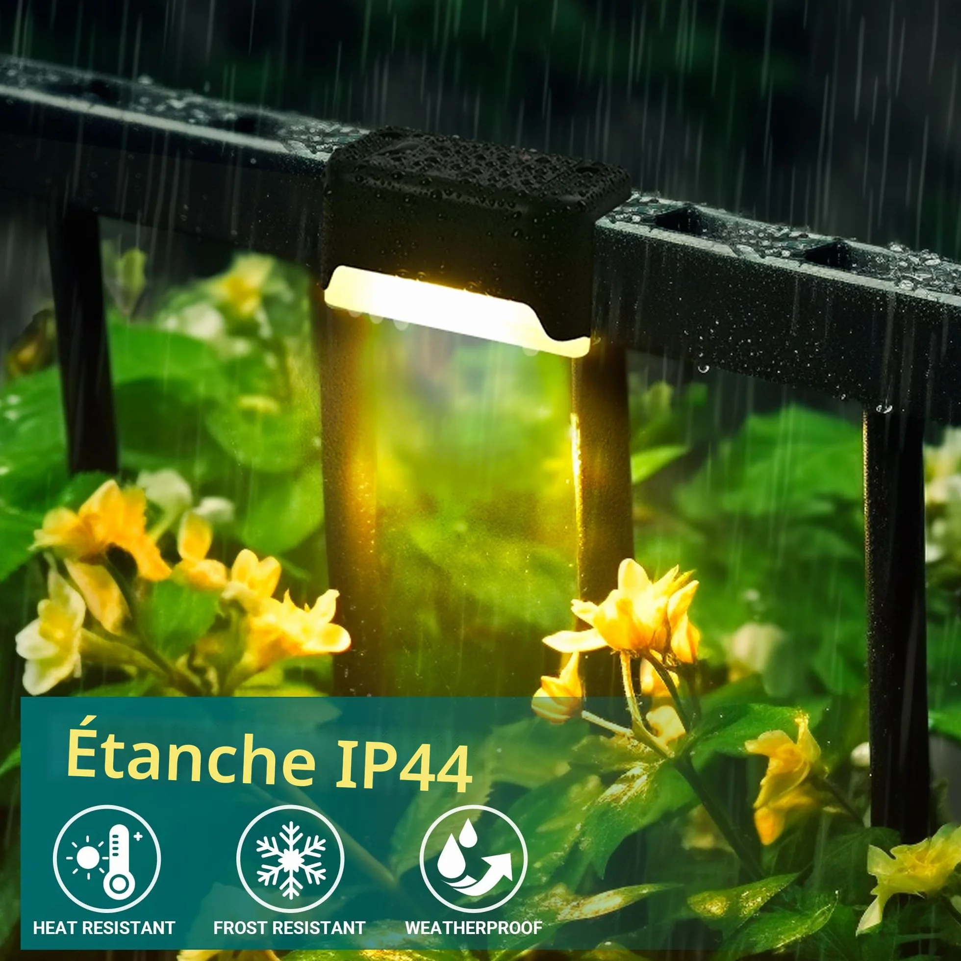 Solpex Lot de 16 lampes solaires LED étanches pour extérieur escaliers marches clôture cour terrasse allée décoration noir blanc chaud
