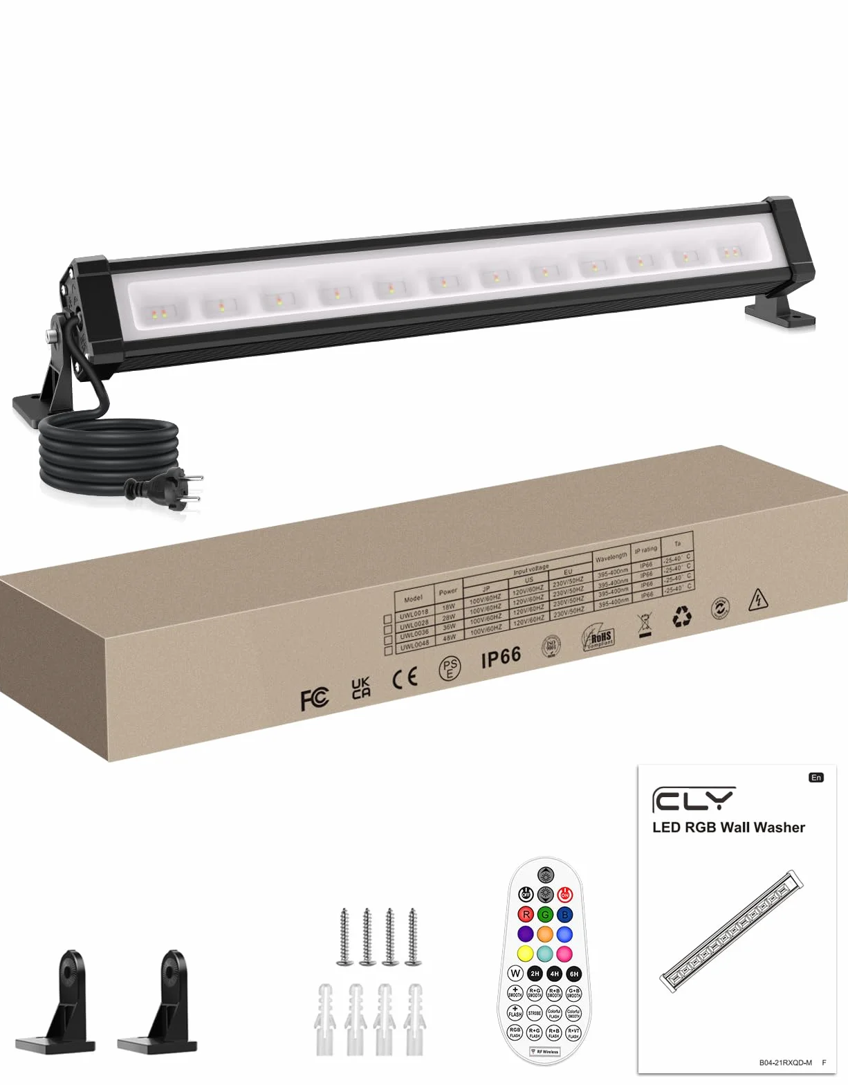 Projecteur LED RGB Barre 25W Spot LED Coloré Télécommande RF 360° Dimmable IP66