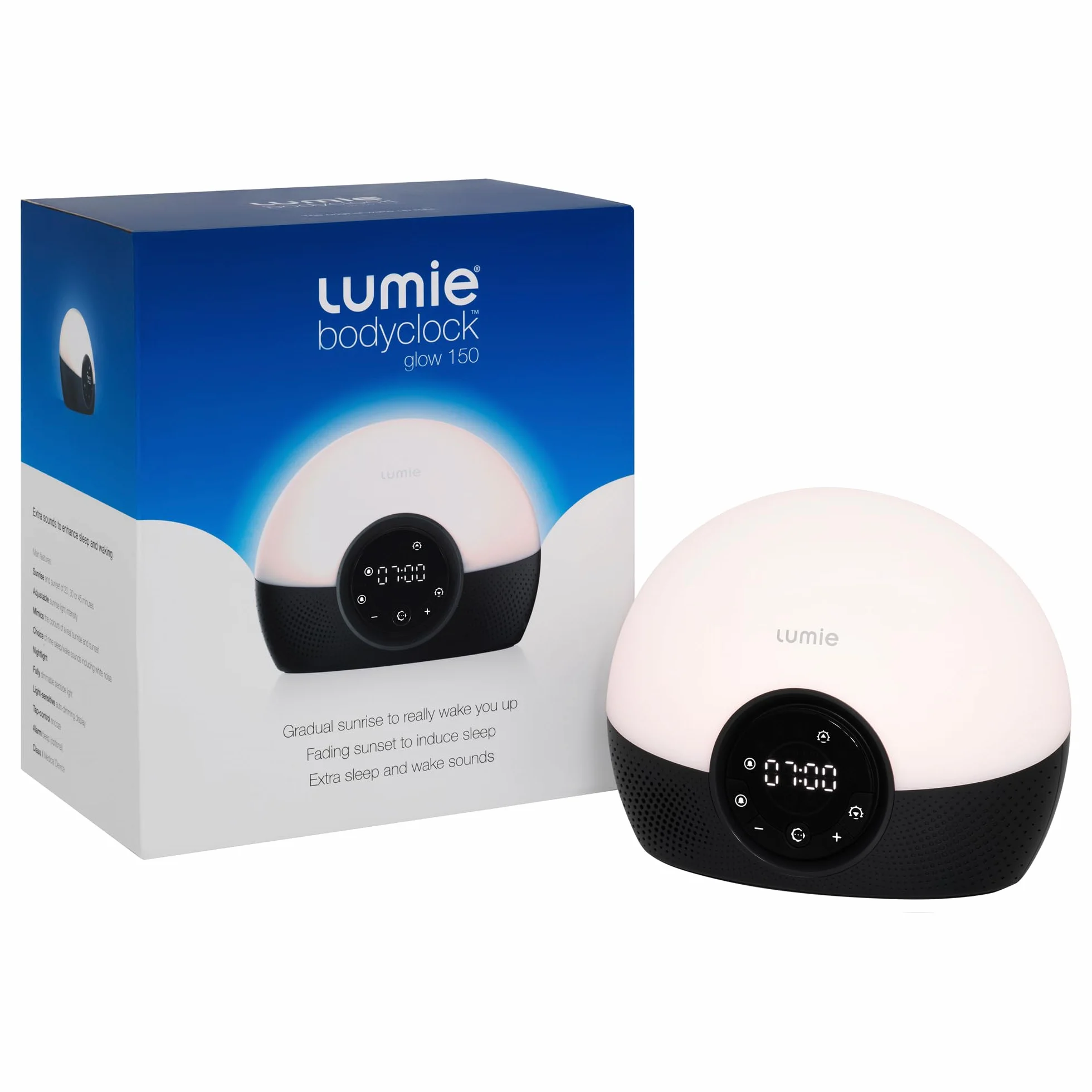 Lumie Bodyclock Glow 150 Réveil Simulation Aube Crépuscule Lumière Réglable 10 Sons Nude Noir