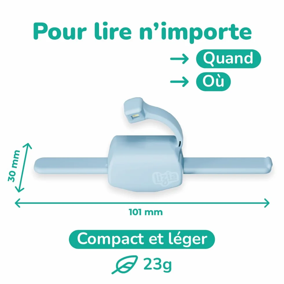 Lampe de lecture LED rechargeable lizia - Support de livre ergonomique à une main - Bleu