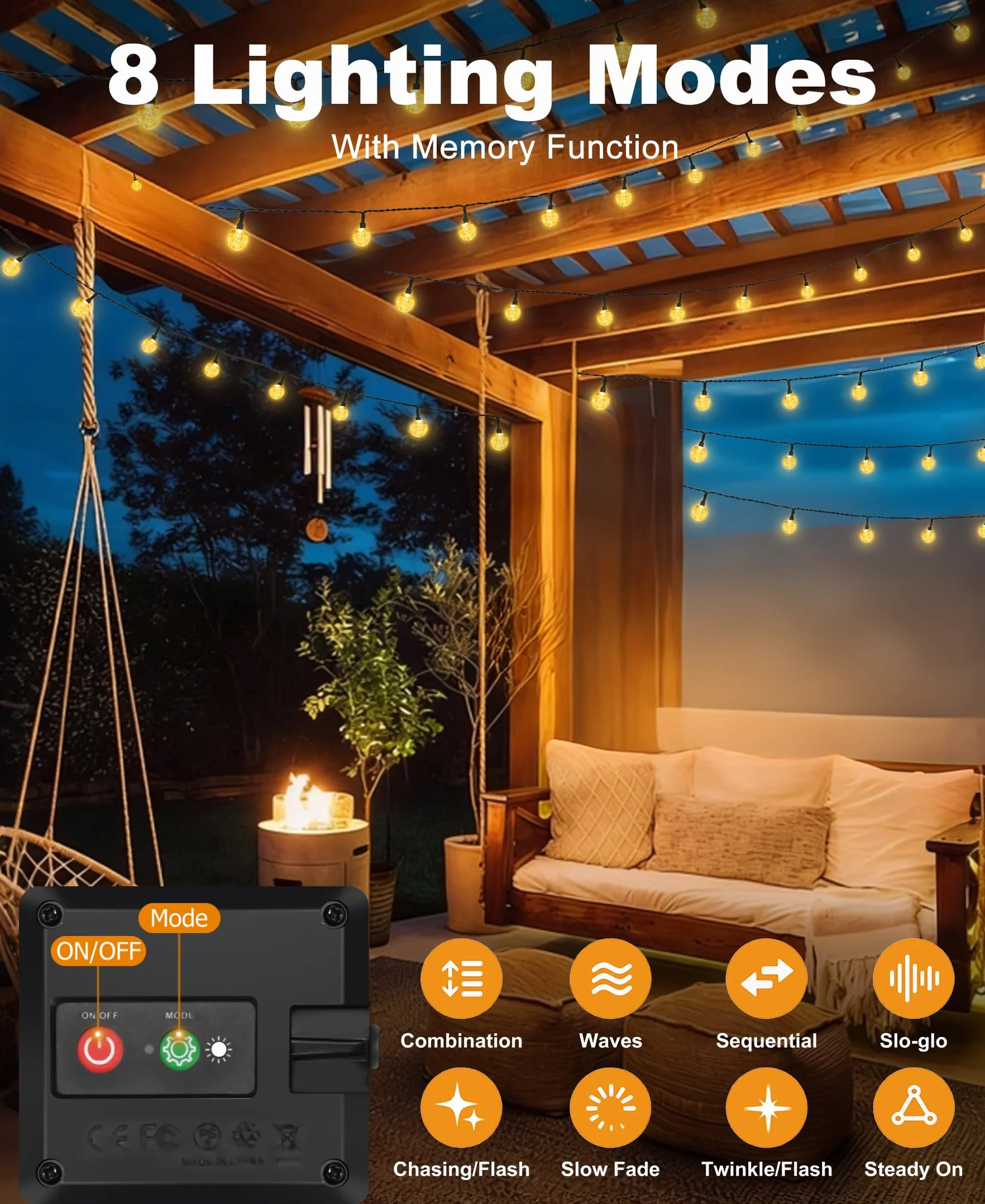Guirlande Solaire Exterieur LED 10M IP65 Étanche 8 Modes Blanc Chaud