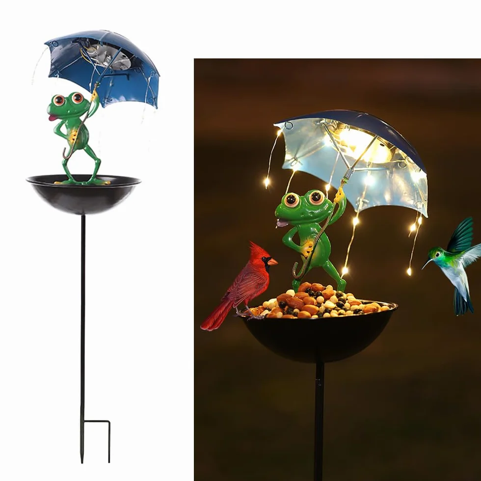 Grenouille décorative de jardin en fer forgé lampadaire parapluie solaire