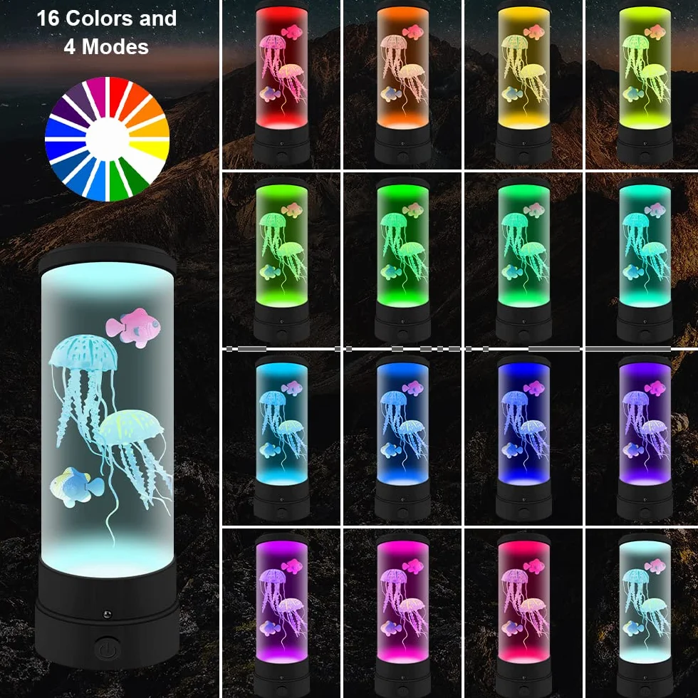 Lampe LED Aquarium Méduse 16 Couleurs Changeantes Décoration Intérieure