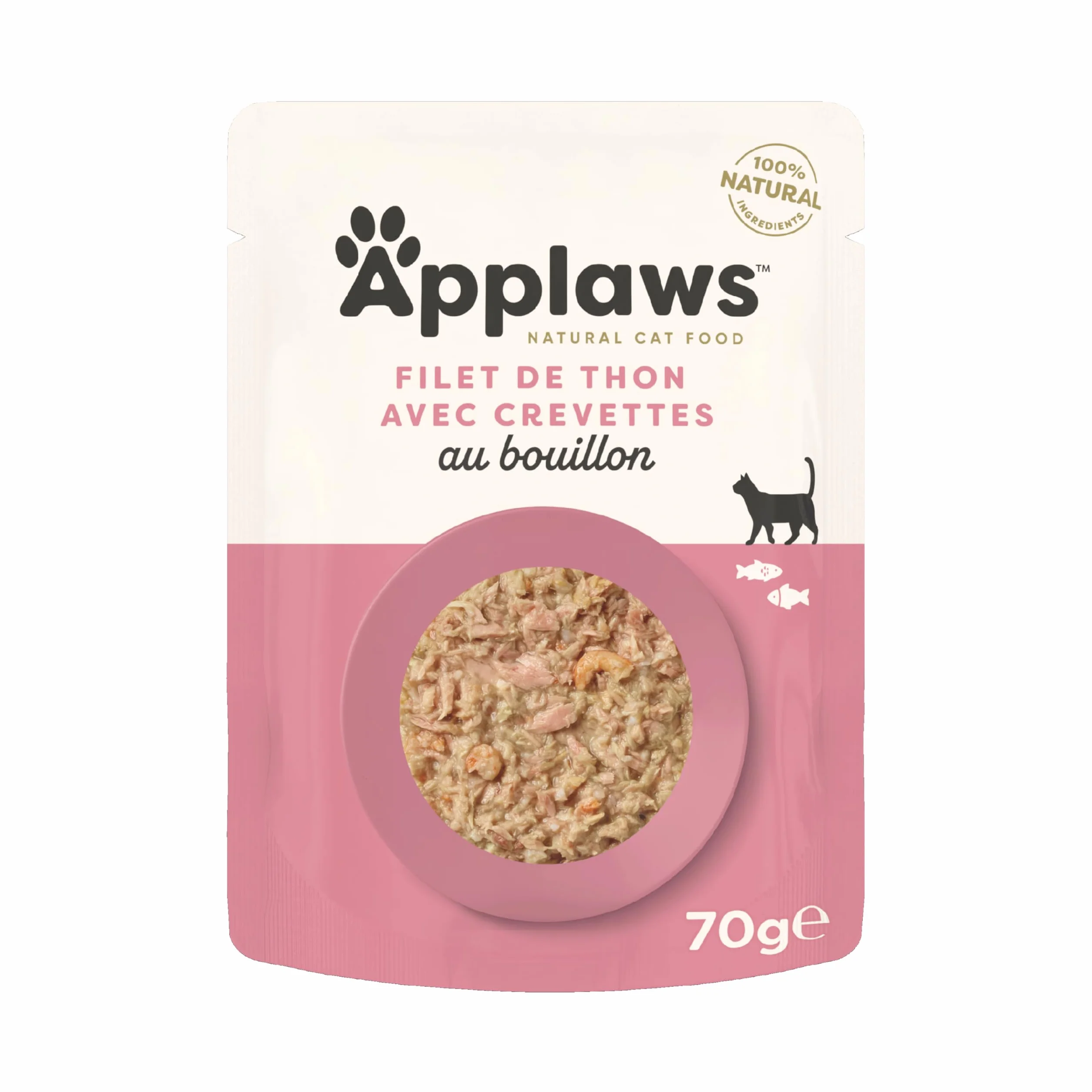 Applaws Sachets naturels pour chats Thon et crevettes du Pacifique en bouillon 12 x 70 g