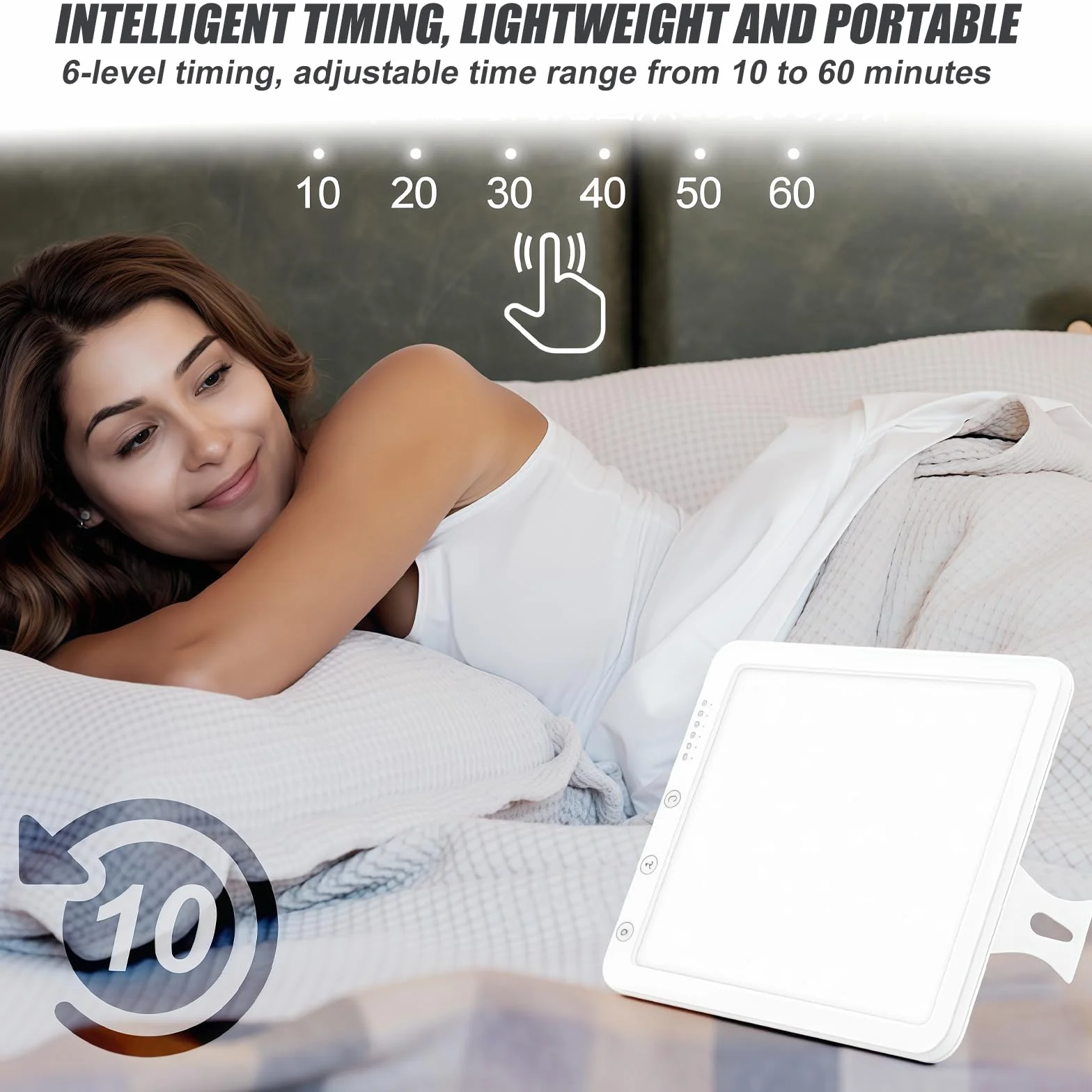 Lampe luminothérapie LED 10 000 lux intensité variable 5 niveaux luminosité 3 températures minuterie