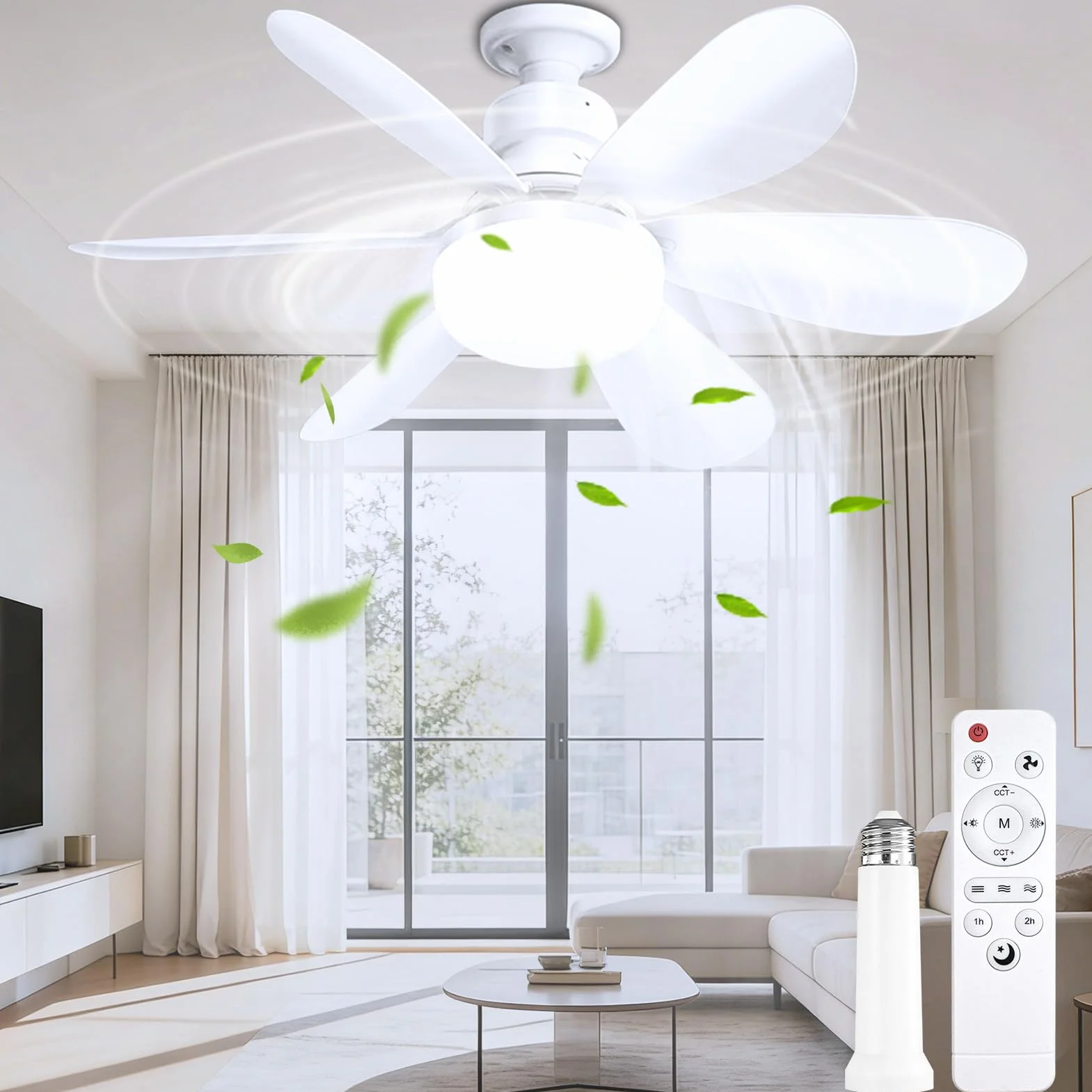 Ventilateur de plafond LED 50CM avec télécommande, 3 vitesses, 3000K-6500K, silencieux
