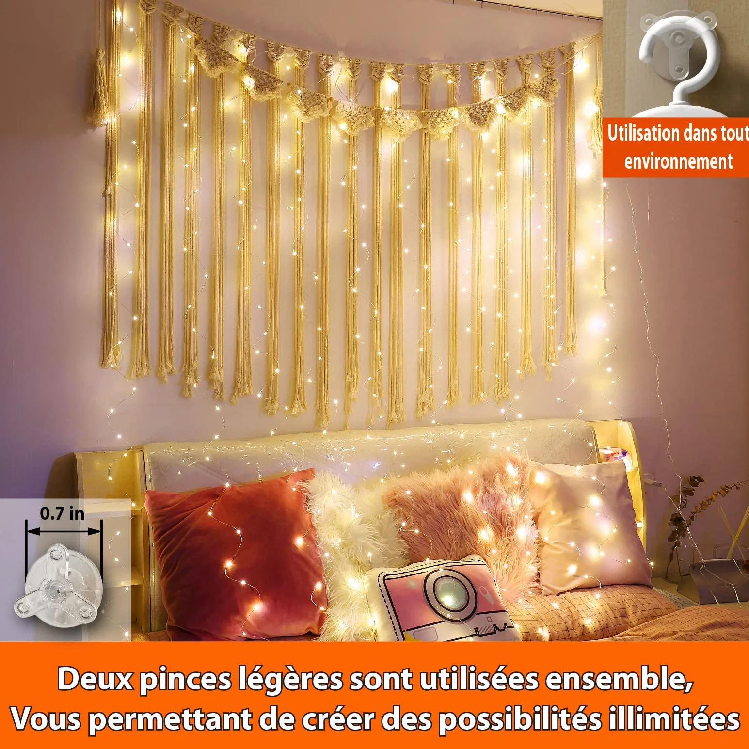 Guirlande Lumineuse Rideau Blanc Chaud 300LED 3m*3m 8 Modes USB Télécommande Minuterie