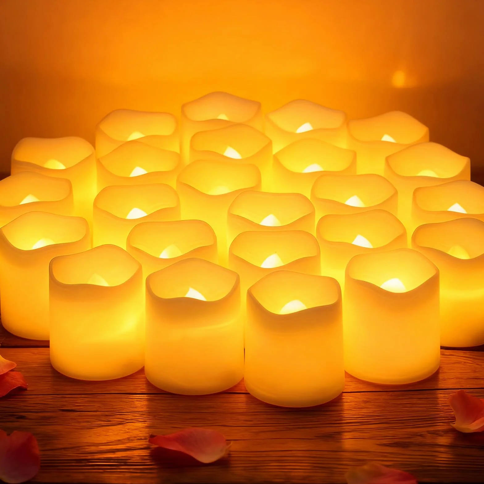 Bougies LED Vacillantes 24 Pièces Effet Flamme Réaliste Chauffe-Plat Électriques Sans Flamme pour Noël Mariage