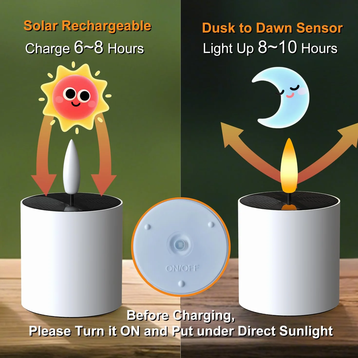 Bougies solaires LED d'extérieur étanches lot de 6 avec capteur crépuscule à l'aube vacillantes
