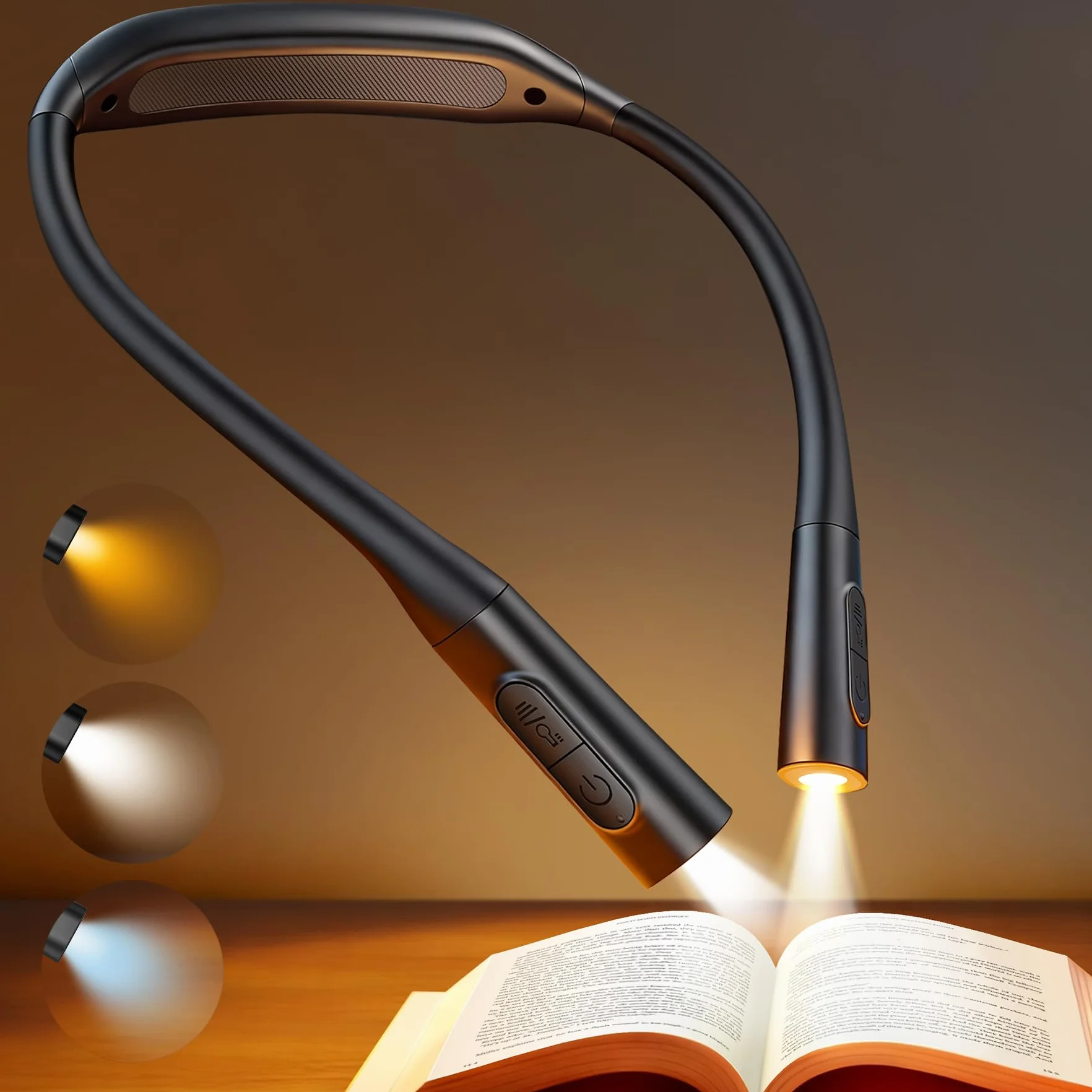 Glocusent Lampe de Lecture Rechargeable 100h Lumière Réglable 5 Niveaux Couleurs Noir