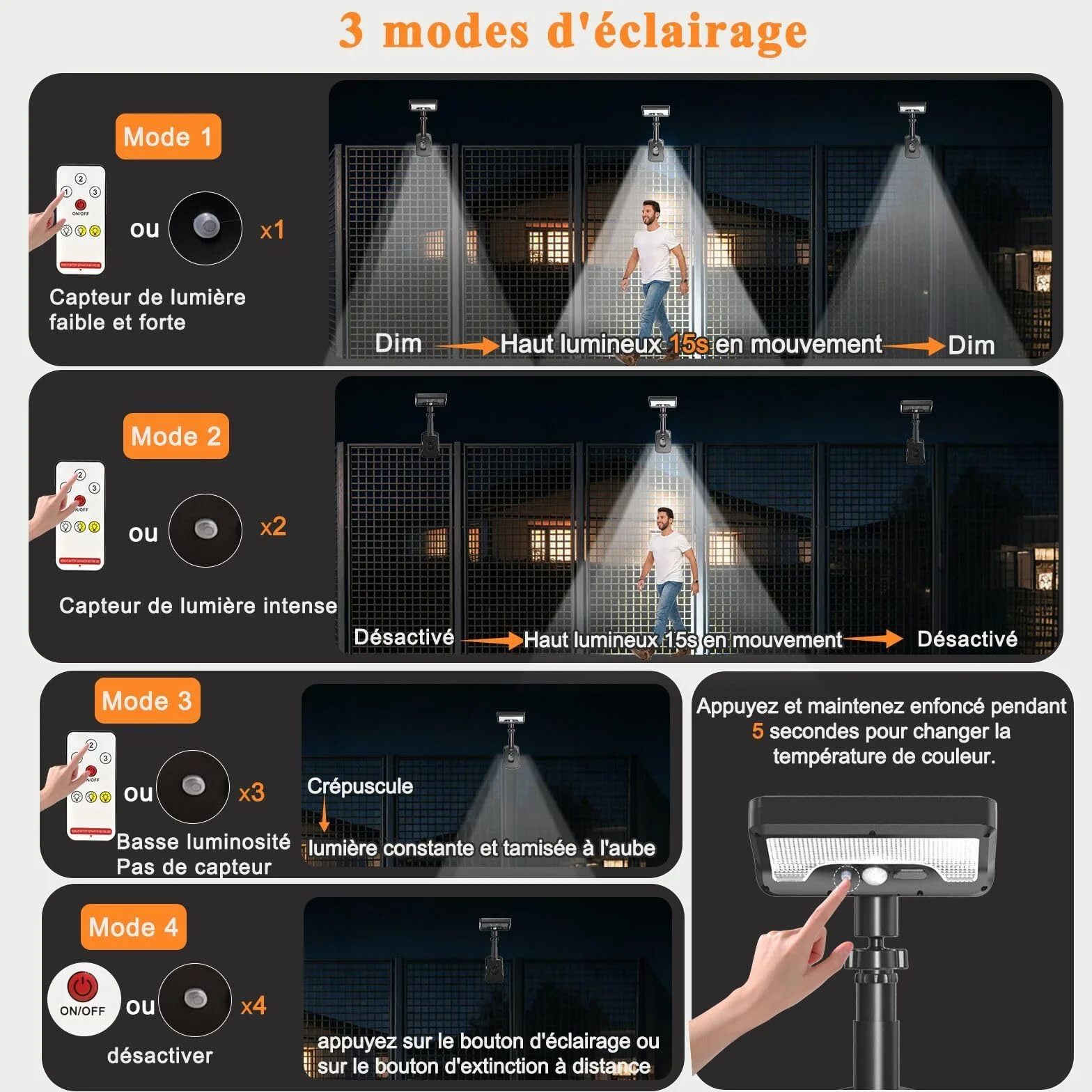 Lampes Solaires D'Extérieur avec Télécommande et Détecteur de Mouvement, Lot de 2