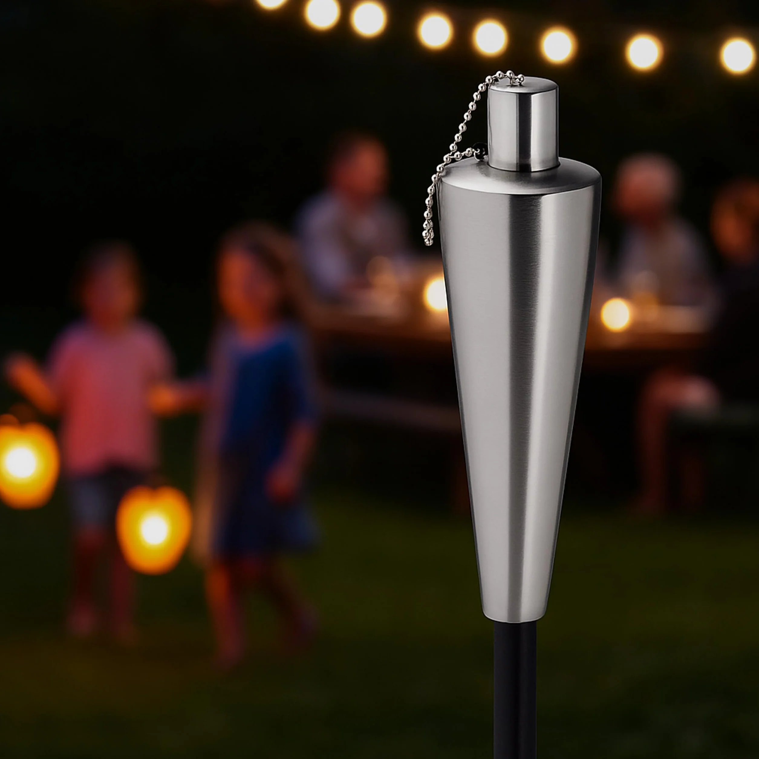 Relaxdays Fackels de Jardin Ensemble de 3 INOX Torches à Huile Hauteur réglable Argent Noir