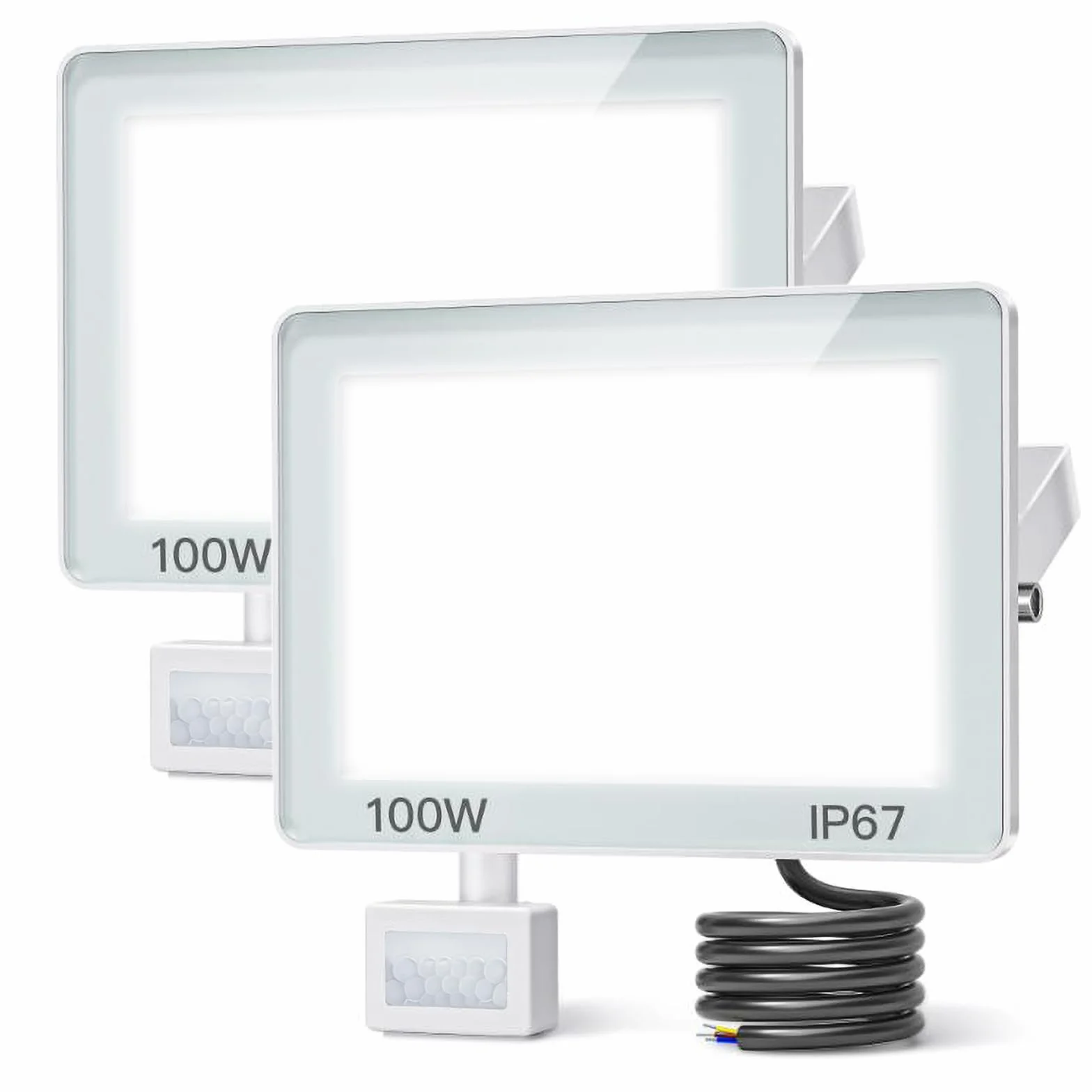 Projecteur LED Exterieur Detecteur de Mouvement 100W 10000lm IP67 Blanc Froid 2 Pièces