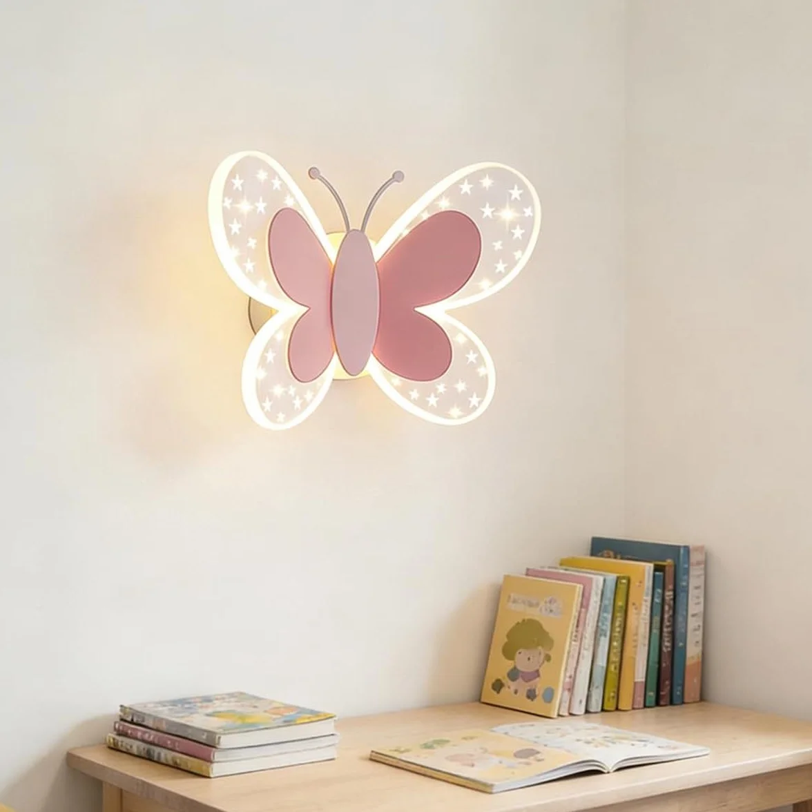 Applique Murale LED 16W Papillon Rose Chambre Enfant