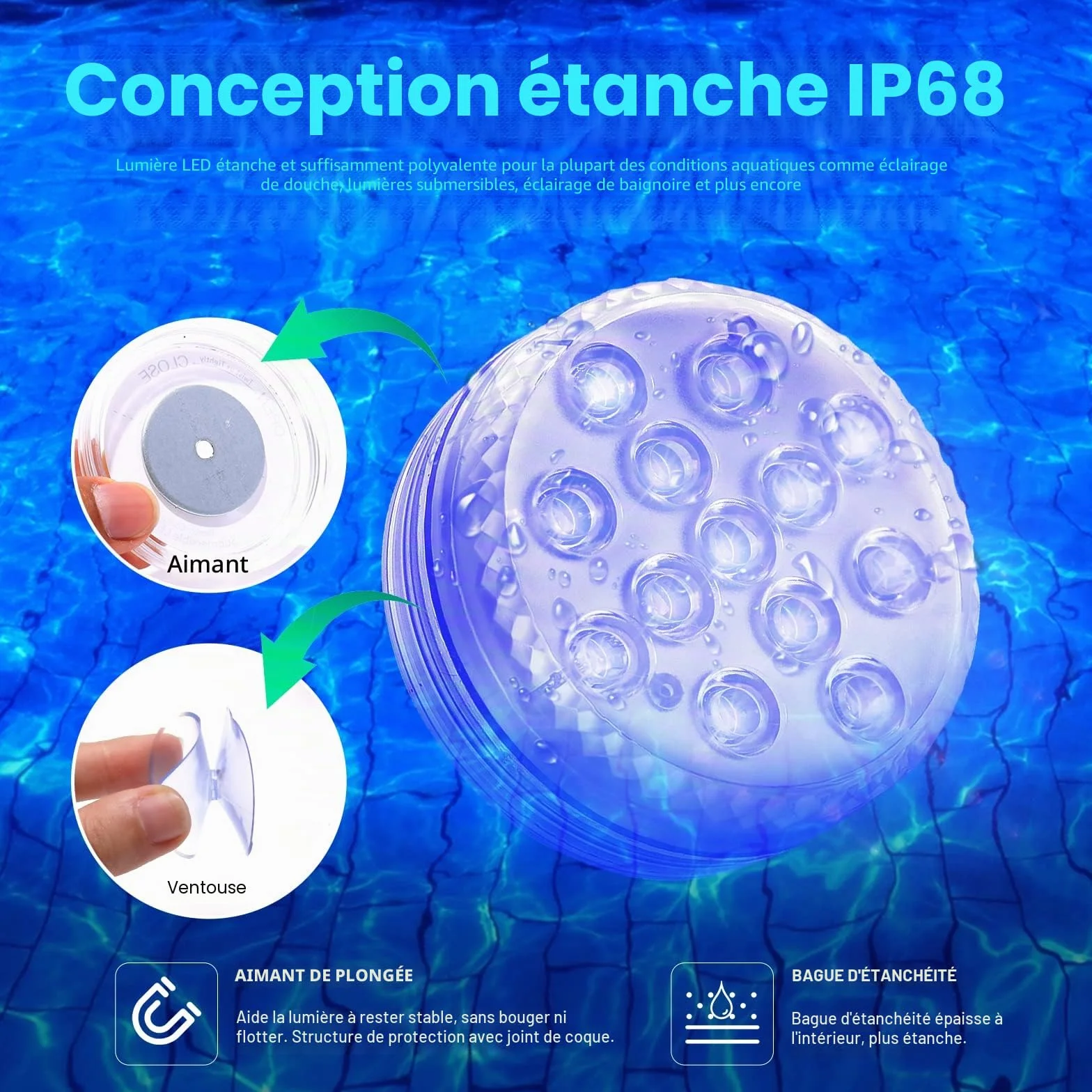 Lumières LED Submersible Lot de 4 - Lampe LED Imperméable Avec Télécommande RGB Multicolore Étanche