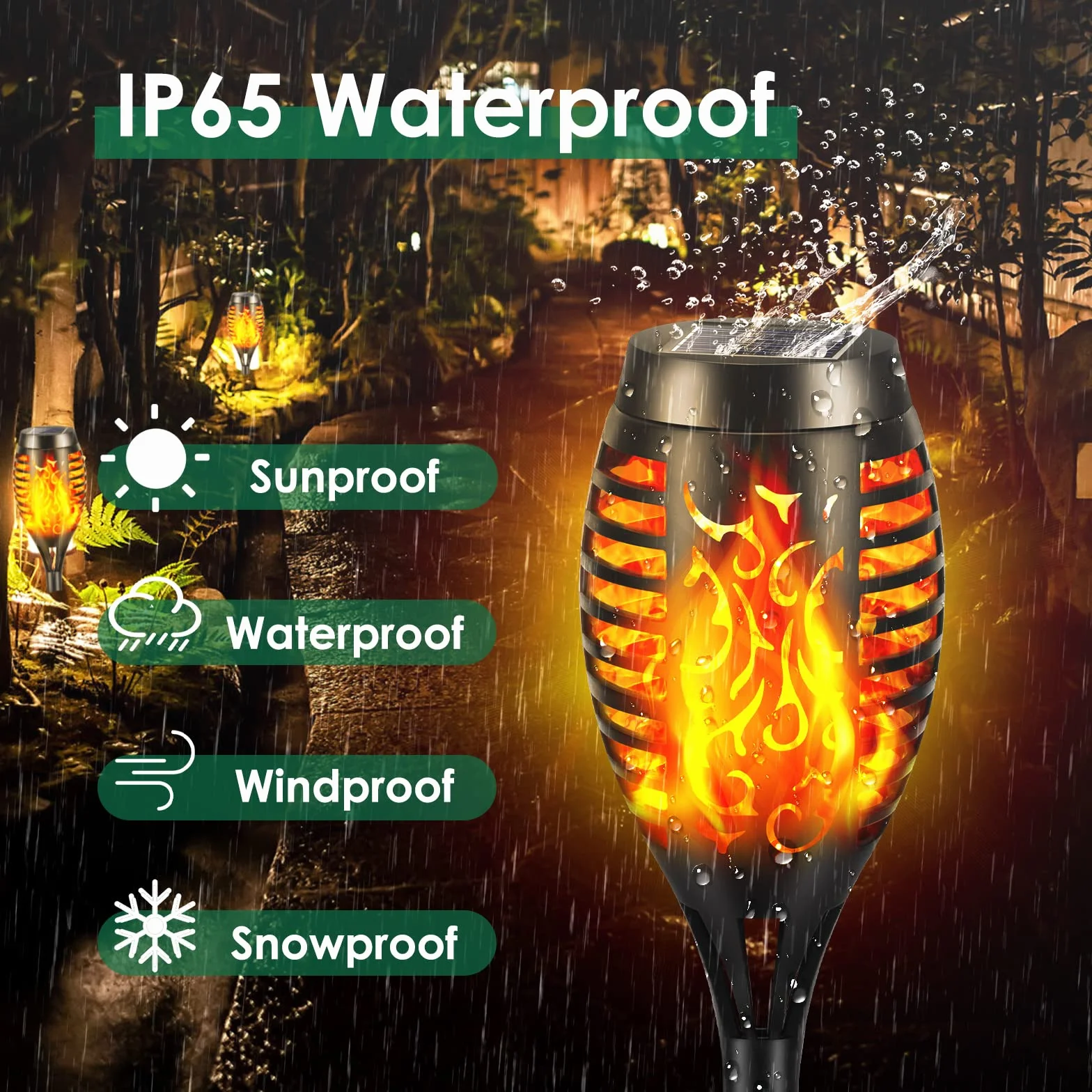Lumières Flamme Solaire Exterieure 12 LED IP65 Lampe Solaire Torche Jardin Étanche