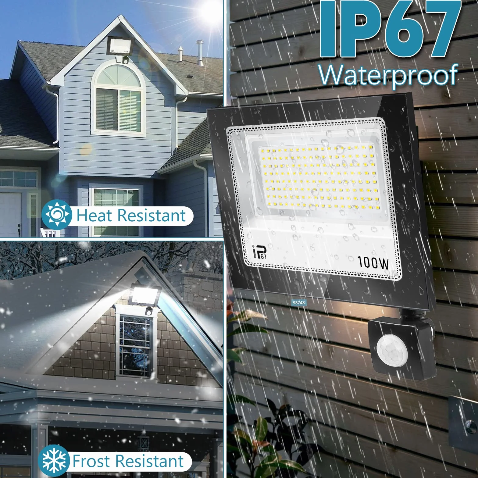 Projecteur LED Detecteur de Mouvement 100W 10000lm 7000K Blanc Froid IP67 Etanche Exterieur