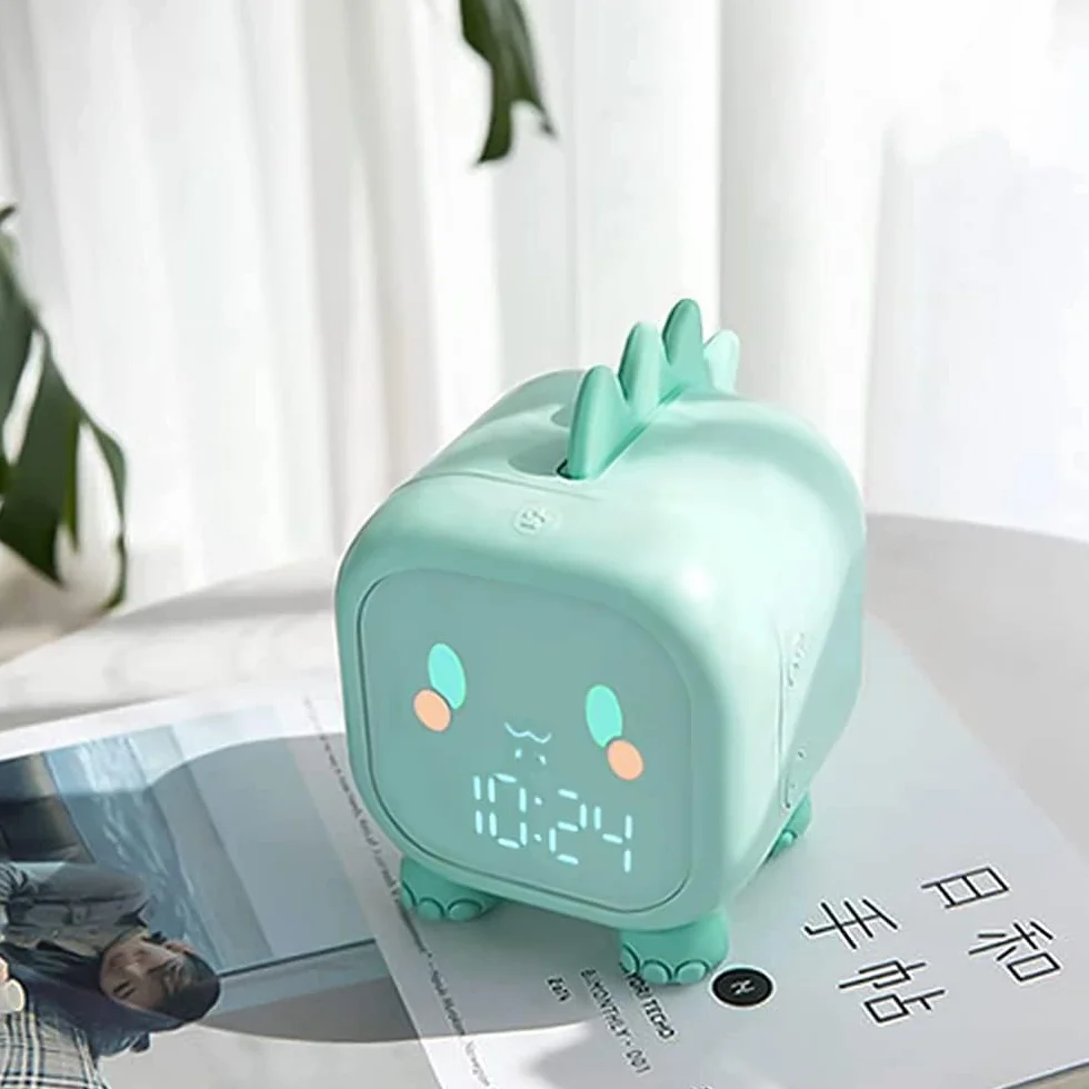 Réveil Lumineux Dinosaure Numérique Veilleuse Rechargeable Vert