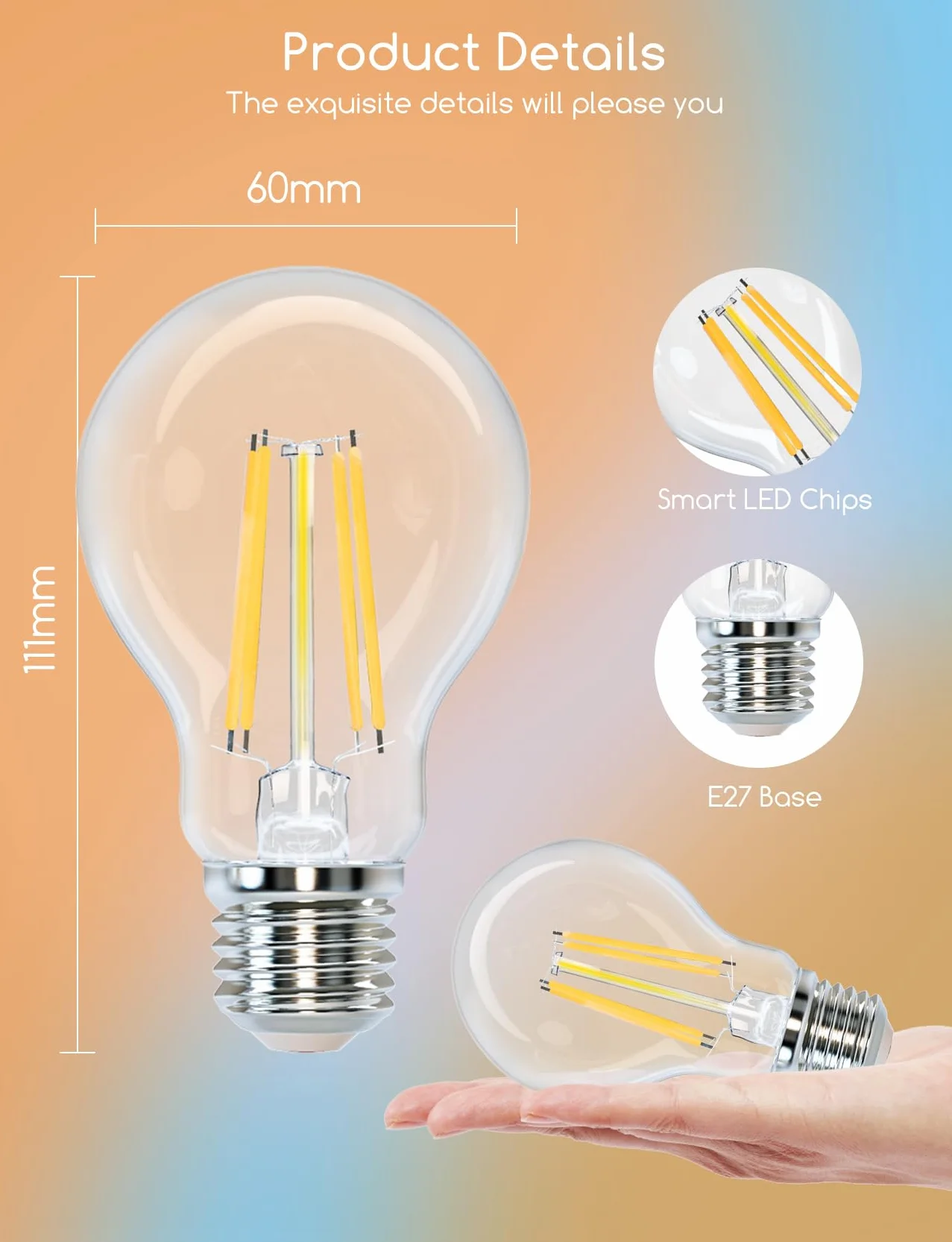 Aigostar Ampoule Connectée WiFi E27 6W LED Vintage Intelligente Dimmable 2700K-6500K Compatible Alexa Google Home