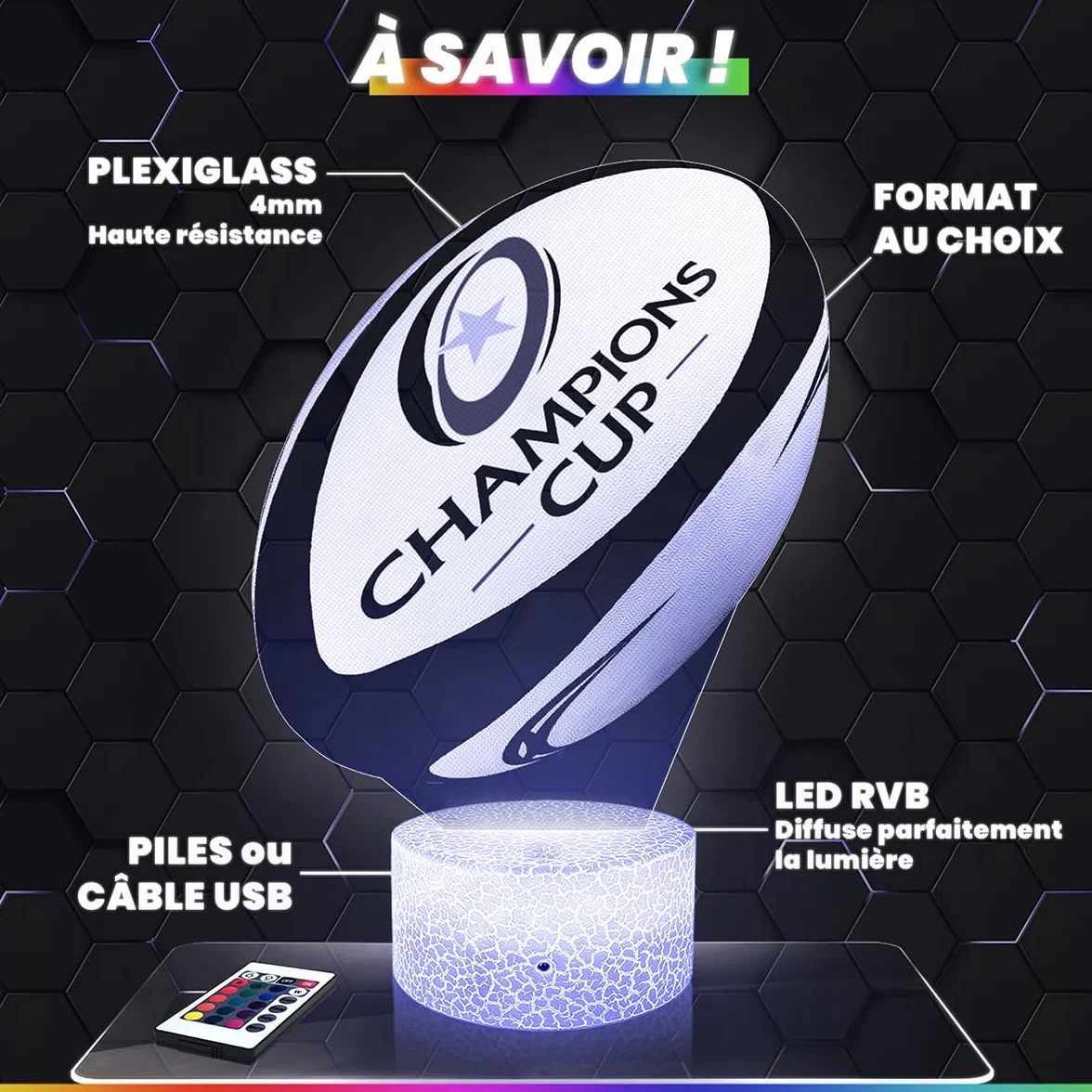 Lampe de chevet Ballon Rugby décoration Rugbyman veilleuse adulte déco chambre