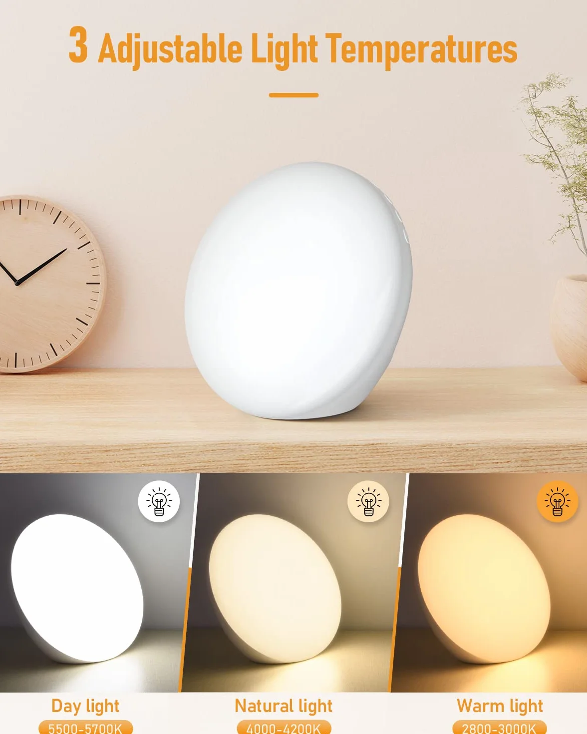 Lampe de Luminothérapie 10 000 Lux avec Couleurs de Lumière Réglables, Minuterie Réglable, Sans Clignotement