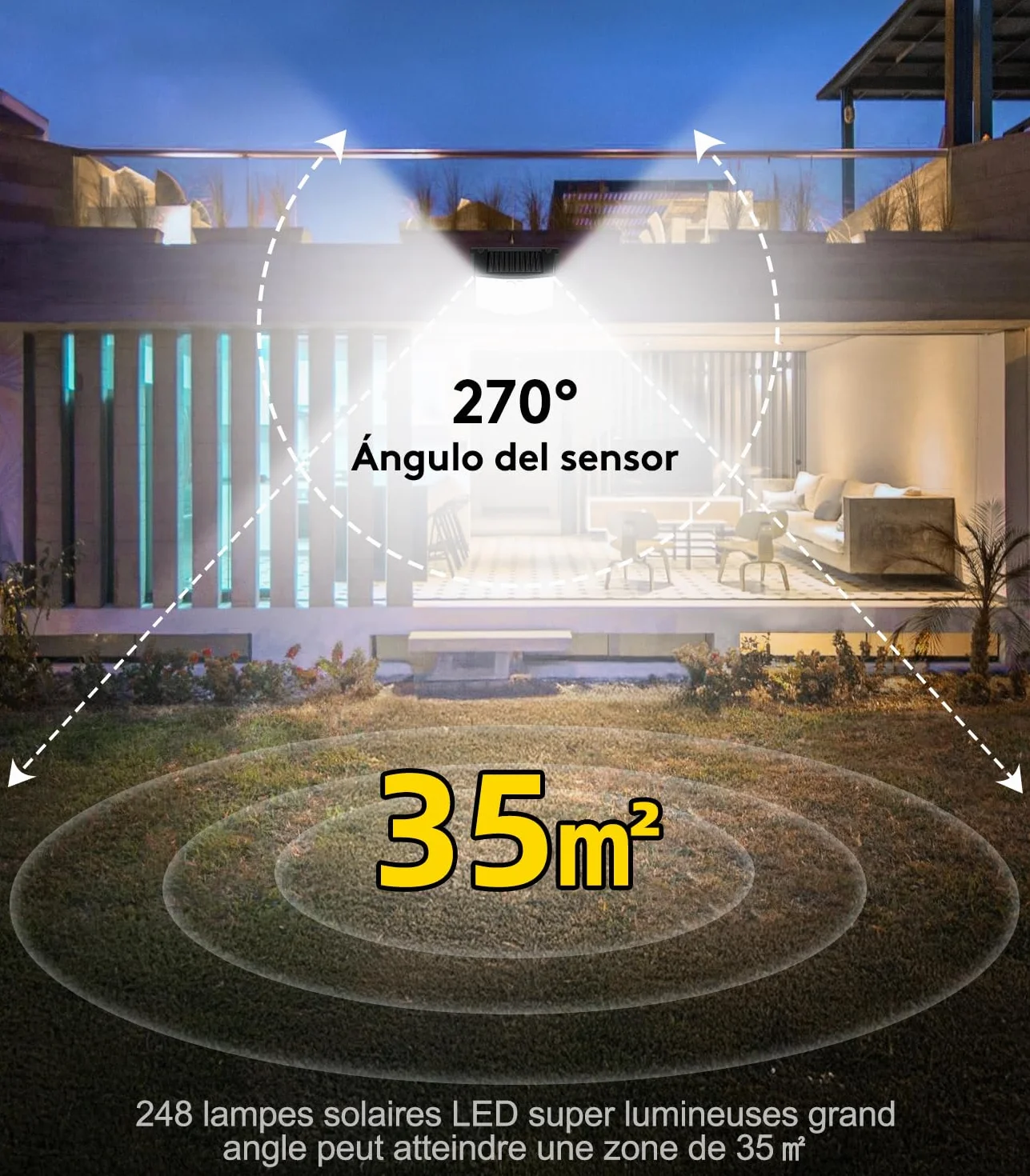 Lampe Solaire Extérieure avec Détecteur Mouvement 248 LED 3 Modes 270° IP65 Étanche Mural 4 Paquet