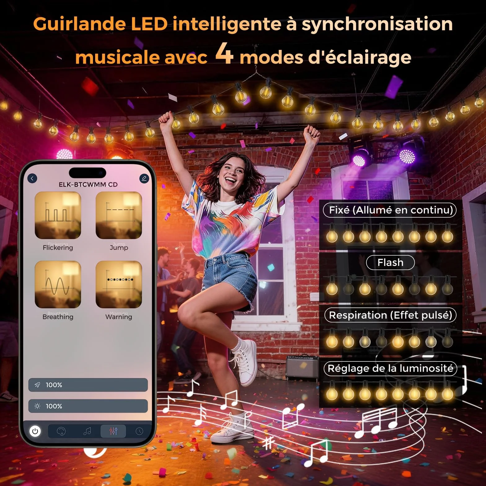 Guirlande Lumineuse Exterieure G40 LED 33,3M avec App & Télécommande Dimmable IP44
