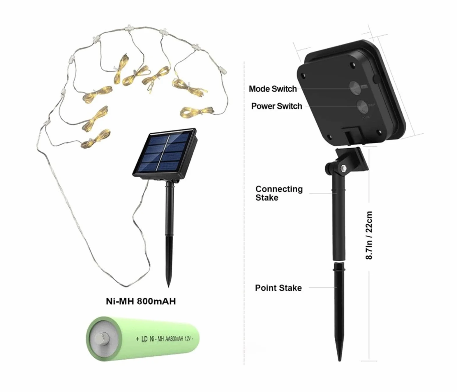 Luminaires solaires pour parasol LED étanches 8 modes de luminosité extérieur terrasse camping