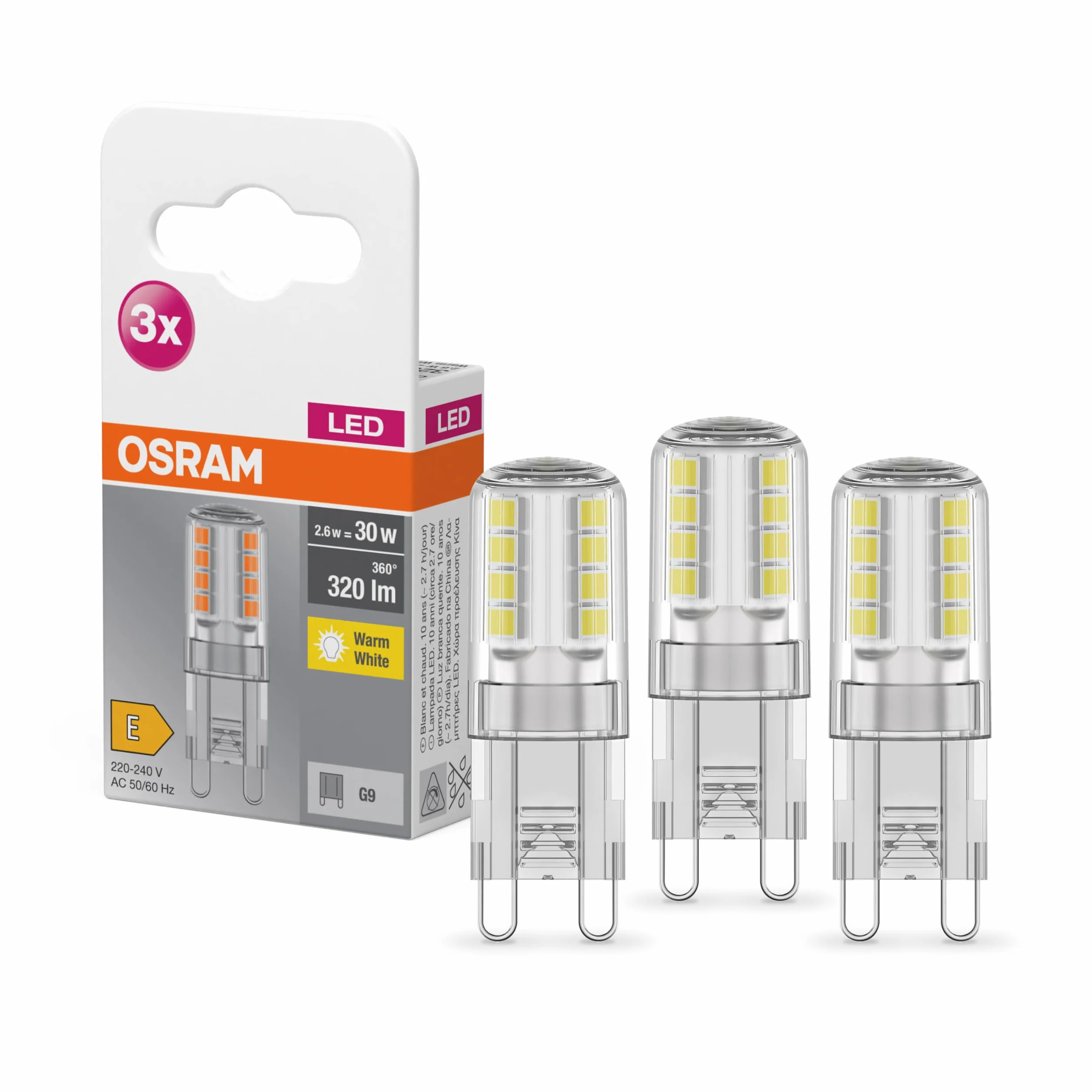 OSRAM LED BASE PIN G9 Lot de 3 Ampoule LED Culot G9 2,60W Blanc chaud 2700K
