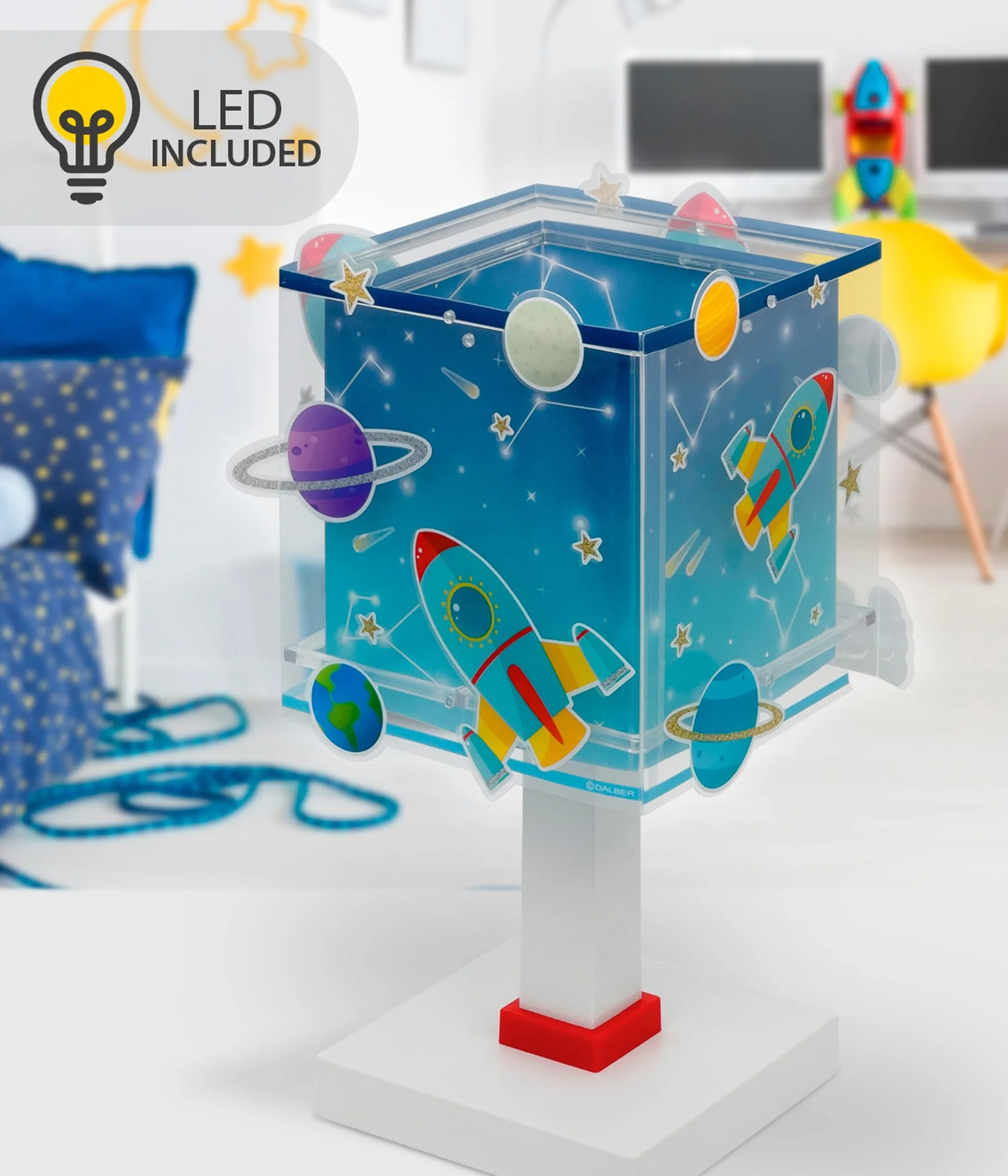 Dalber Lampe de chevet enfant Rocket Fusée Planètes G4 LED 4 W Bleu