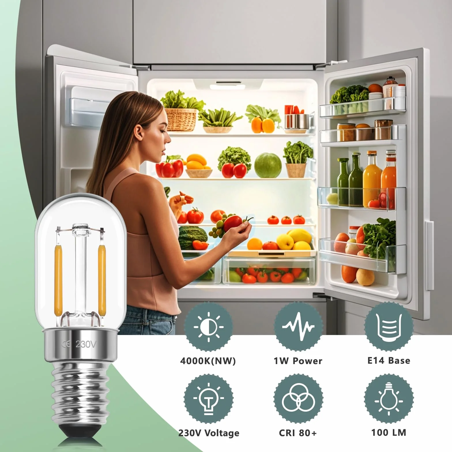 Ampoules LED E14 pour réfrigérateur Blanc naturel 4000 K T22 SES 230 V Lot de 2