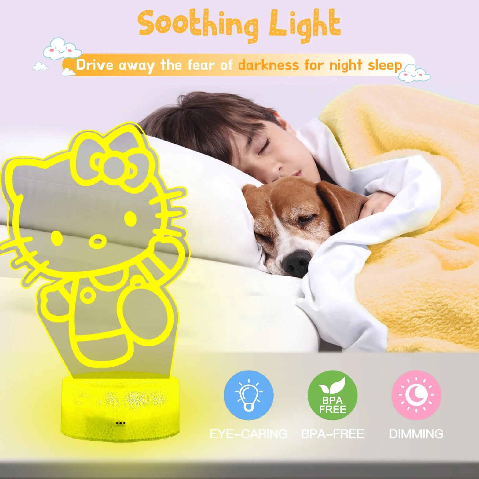 Kitty Veilleuse 3D LED Enfants USB Smart Remote Control 16 Couleurs Lampe Chevet