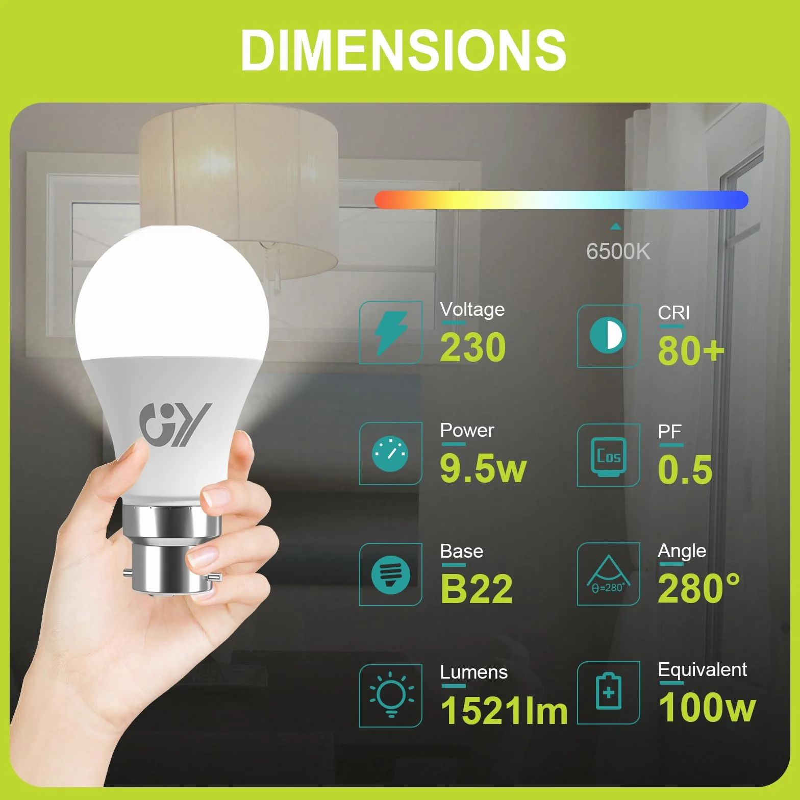 Ampoule LED B22 9.5W 1521 Lumens 6500K Blanc Froid A60 Non-Dimmable Lot de 2