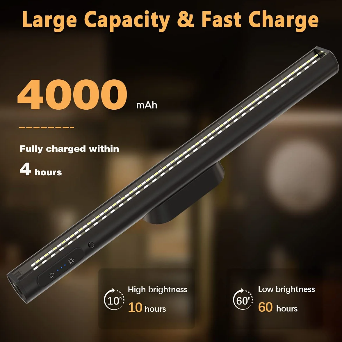 Reglette LED Cuisine Sans Fil 4000mAh Rechargeable USB Lumiere Magnetique avec Telecommande Eclairage Murale
