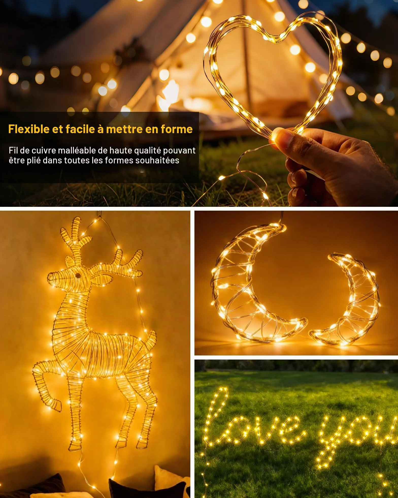 Guirlande Solaire Extérieur 20M 200LED IP65 8 Modes Minuteur Mémoire Fil de Cuivre Blanc Chaud