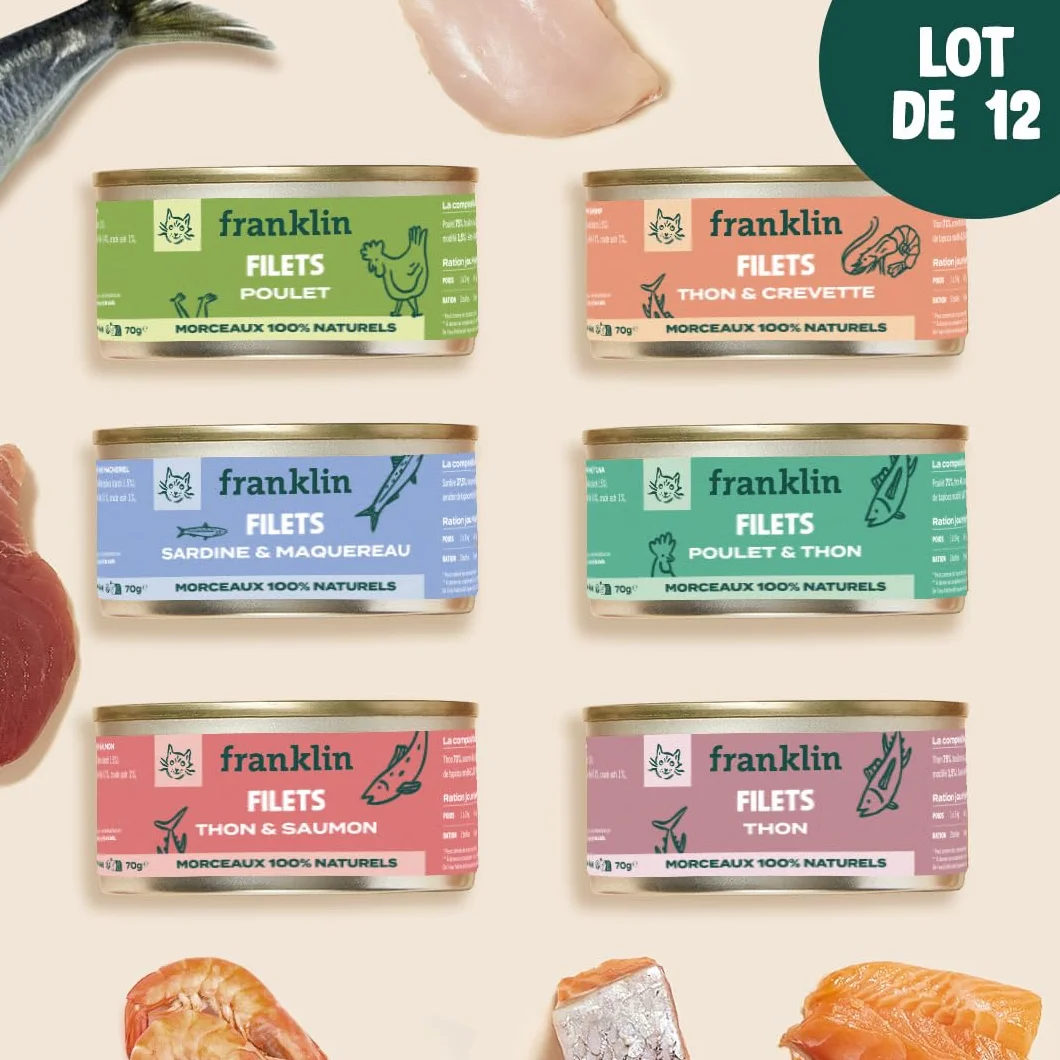 FRANKLIN Nourriture Humide pour Chat Filets en Sauce 100% Naturel sans Additifs Riche en Protéines Faible en Calories Pack 12 x 70 g