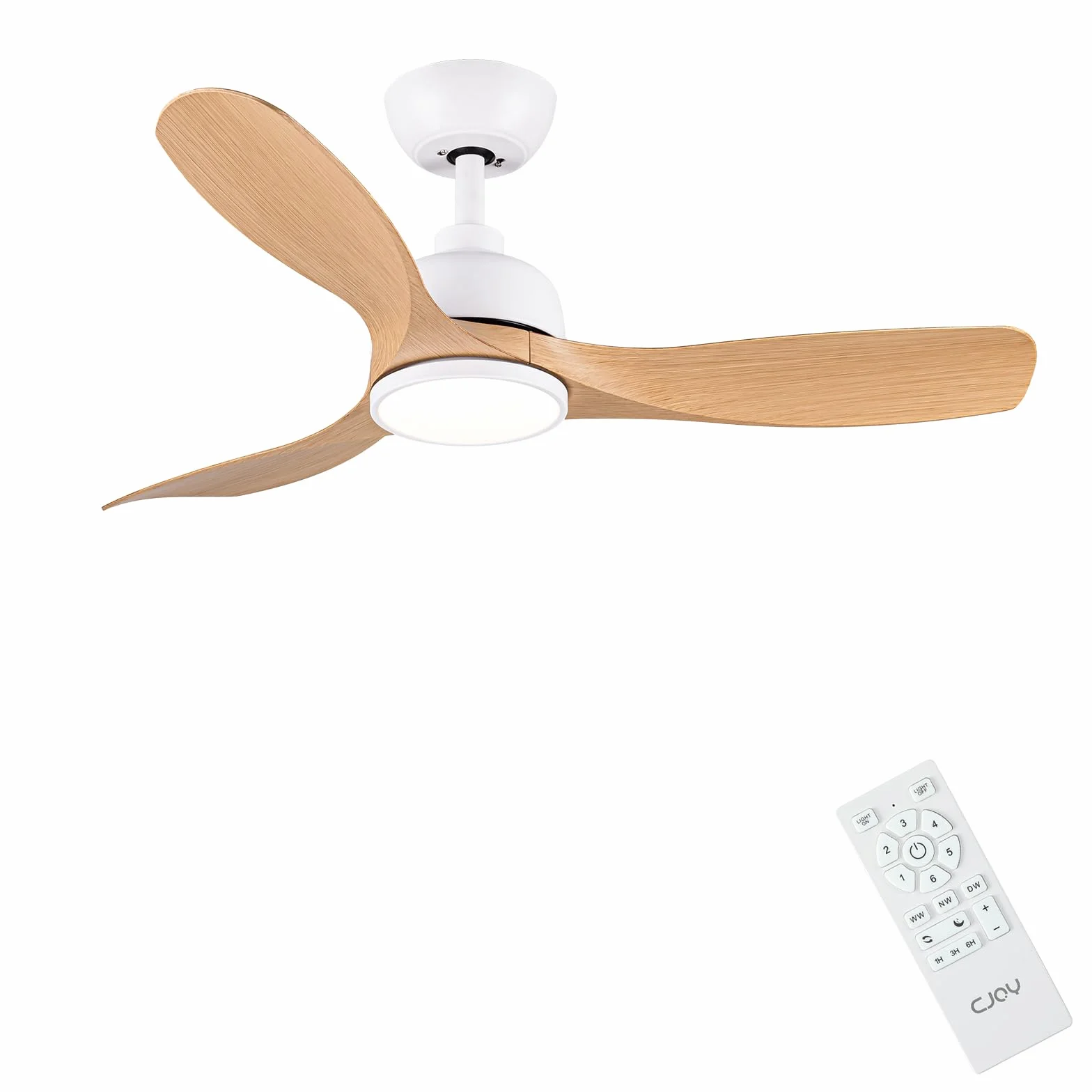 CJOY Ventilateur Plafond avec Lumiere 107cm Bois Telecommande 6 Vitesses Minuterie 3 CCT Dimmable Silencieux