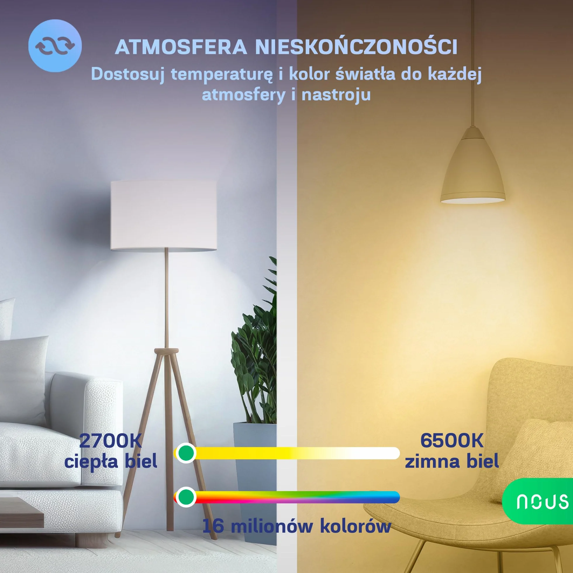NOUS E27 RGB LED Ampoule Connectée WiFi Dimmable, Compatible Alexa Google Home