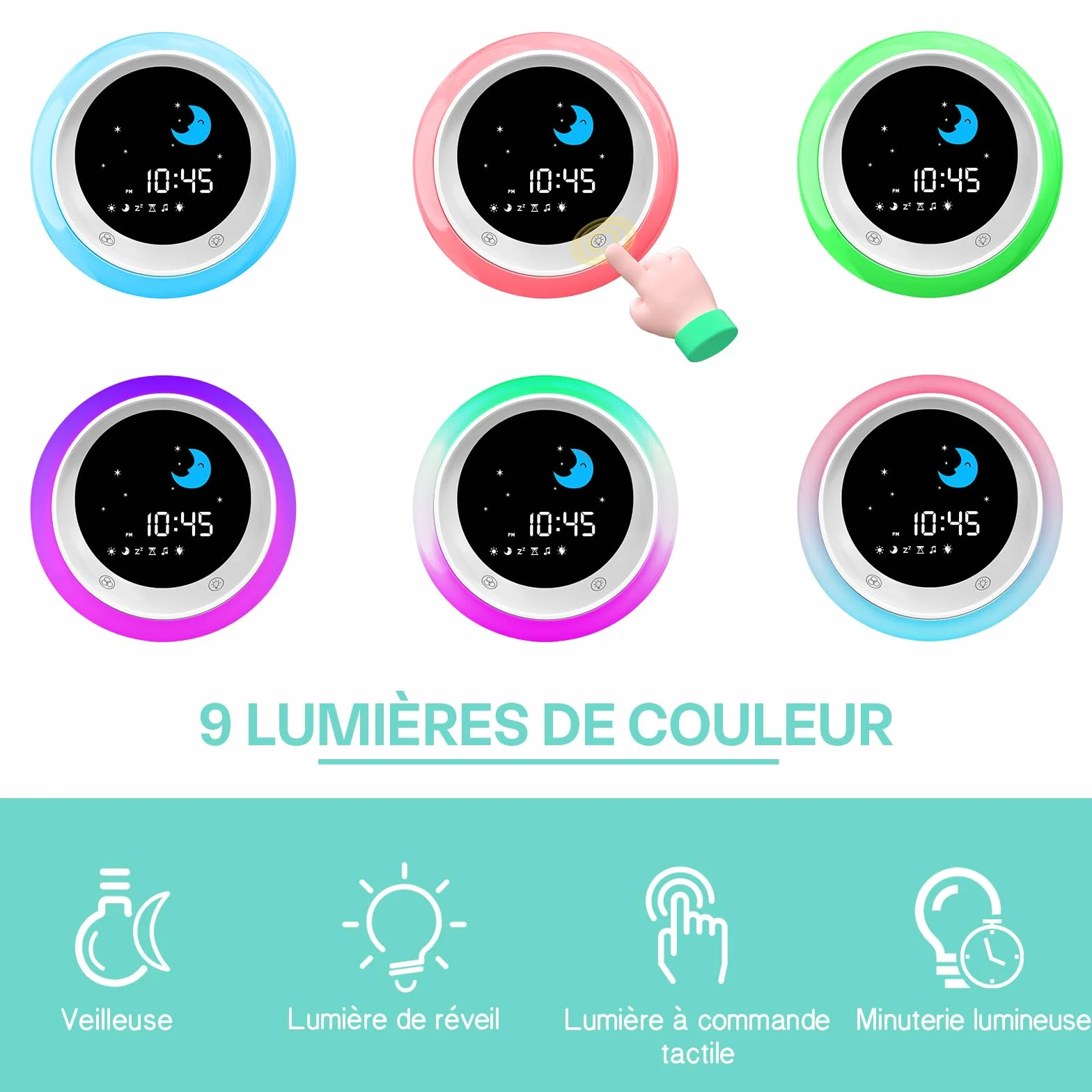 Reveil Enfant Lune et Soleil Entraîneur de Sommeil avec Veilleuse Machine Sonore Minuterie de Sommeil 2025