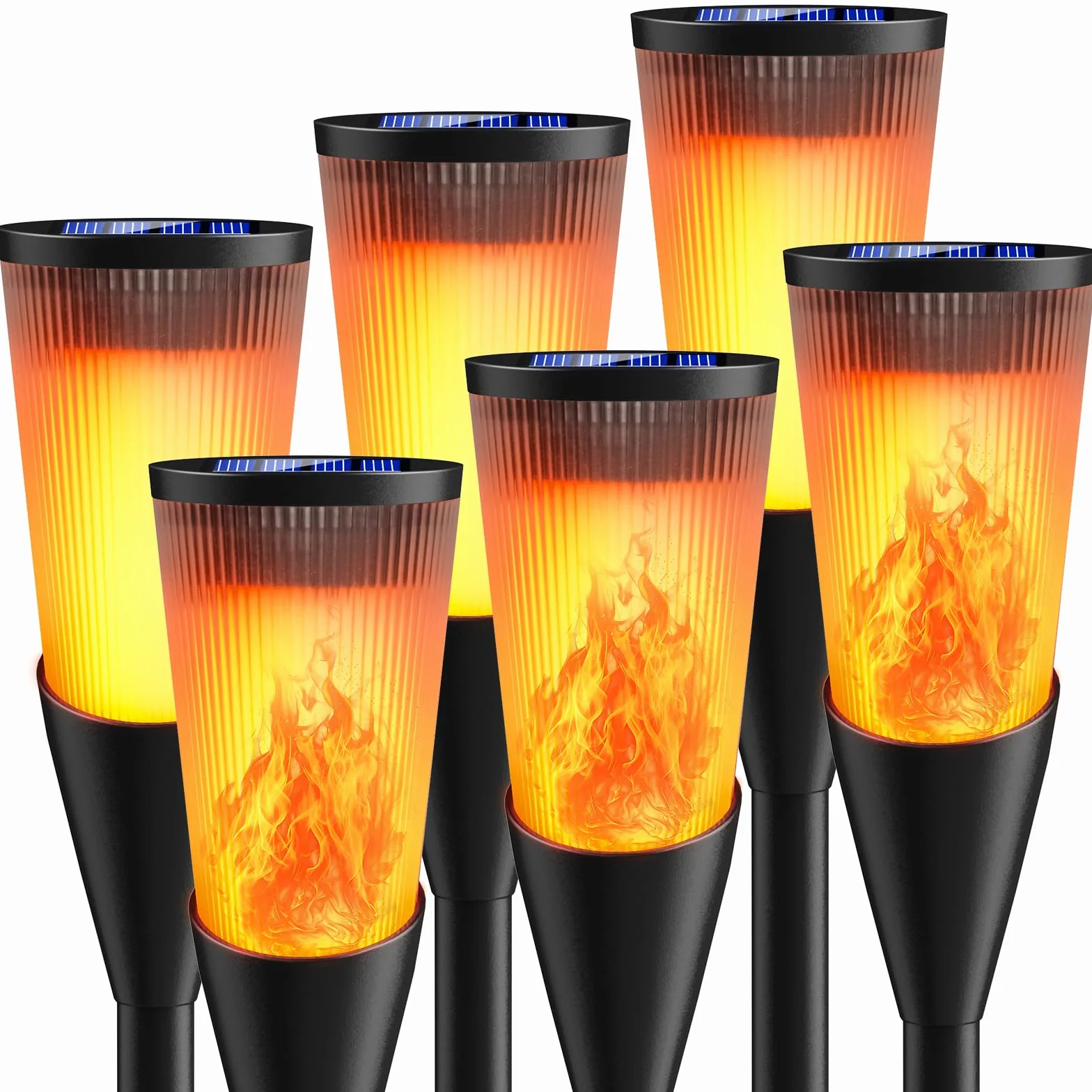 FIFlying Lumières Flamme Solaire Exterieure 6 Pièces 12 LED IP65 Étanche 2 Modes Lampe Torche Solaire avec Flammes Réalistes