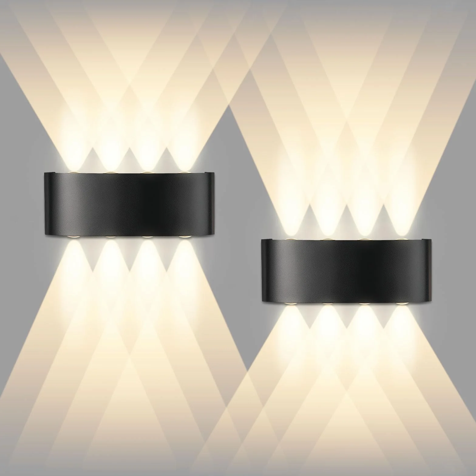 CHEVVY Lot de 2 Applique Murale LED Noir 8W IP65 3000K Aluminium Moderne
