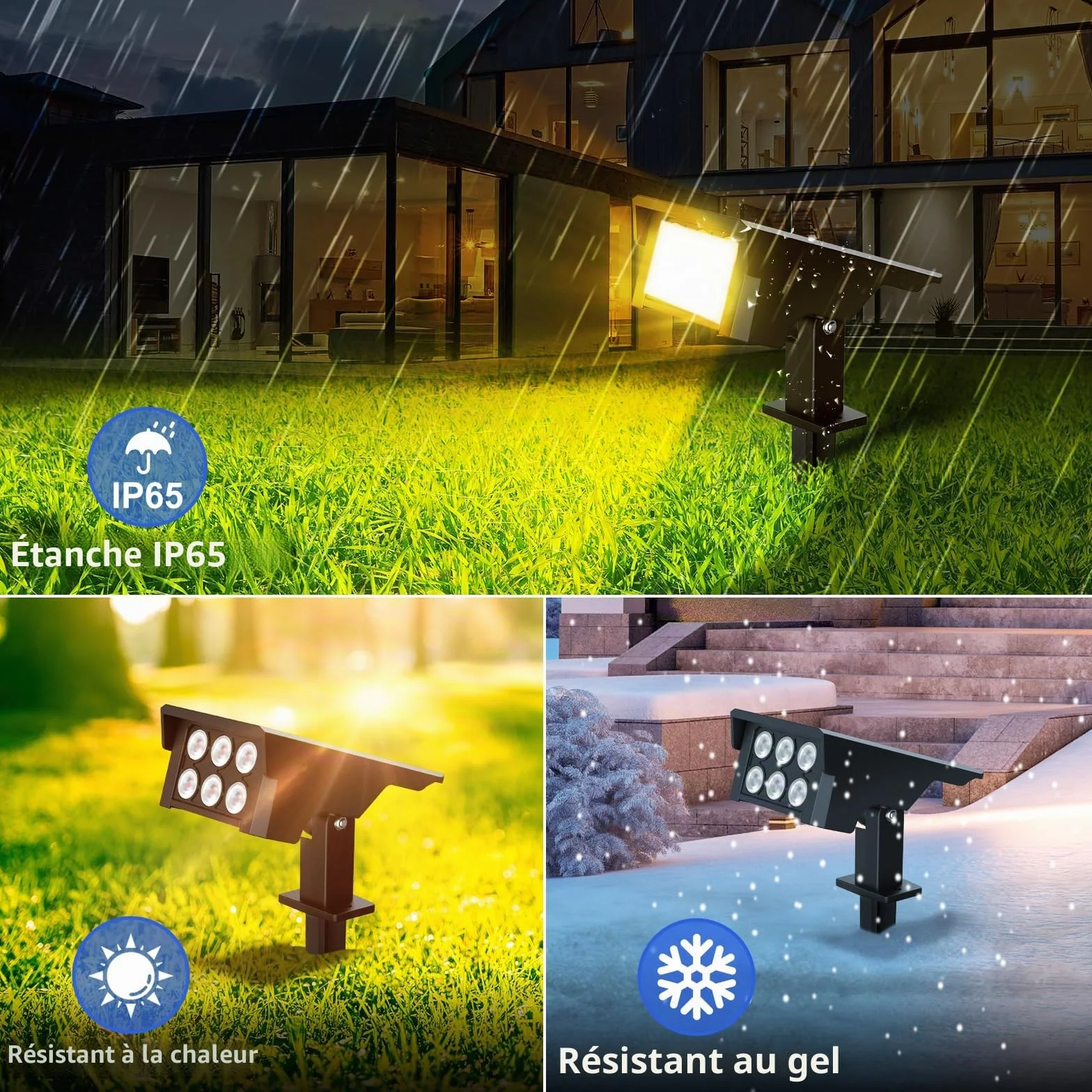 MEIKEE Lampe Solaire Exterieur 6 LED 3000K Blanc Chaud IP65 Lot de 2