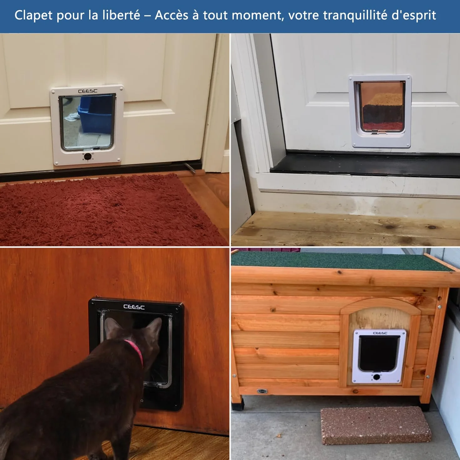 Chatière pour chat imperméabiliser avec verrou rotatif à 4 voies CEESC