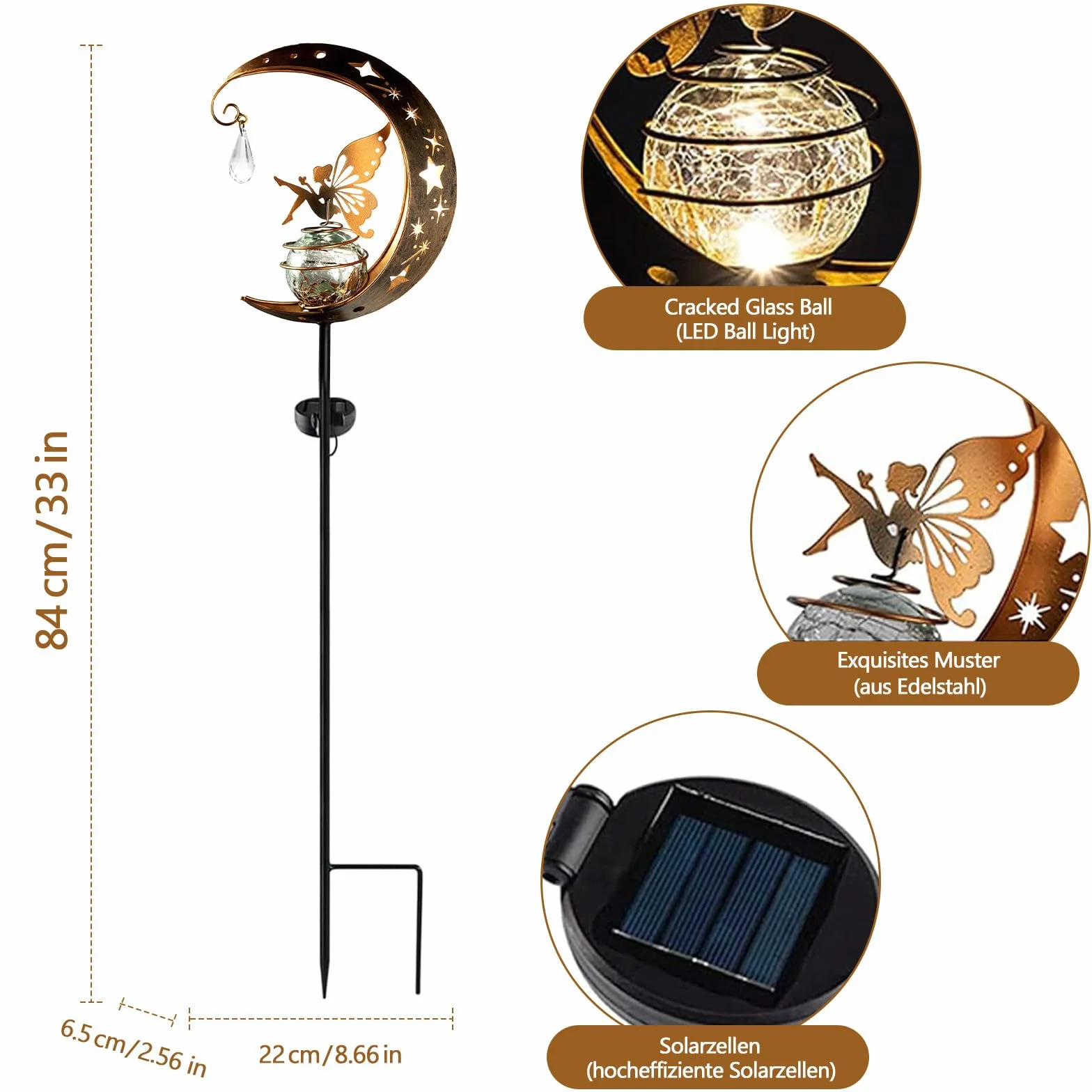 Euakee Solaires de Jardin Lampe Solaire Lune Boule Verre Fissuré Étanche Lumiere Exterieur Decorative Chemin Pelouse Patio Balcon Cour