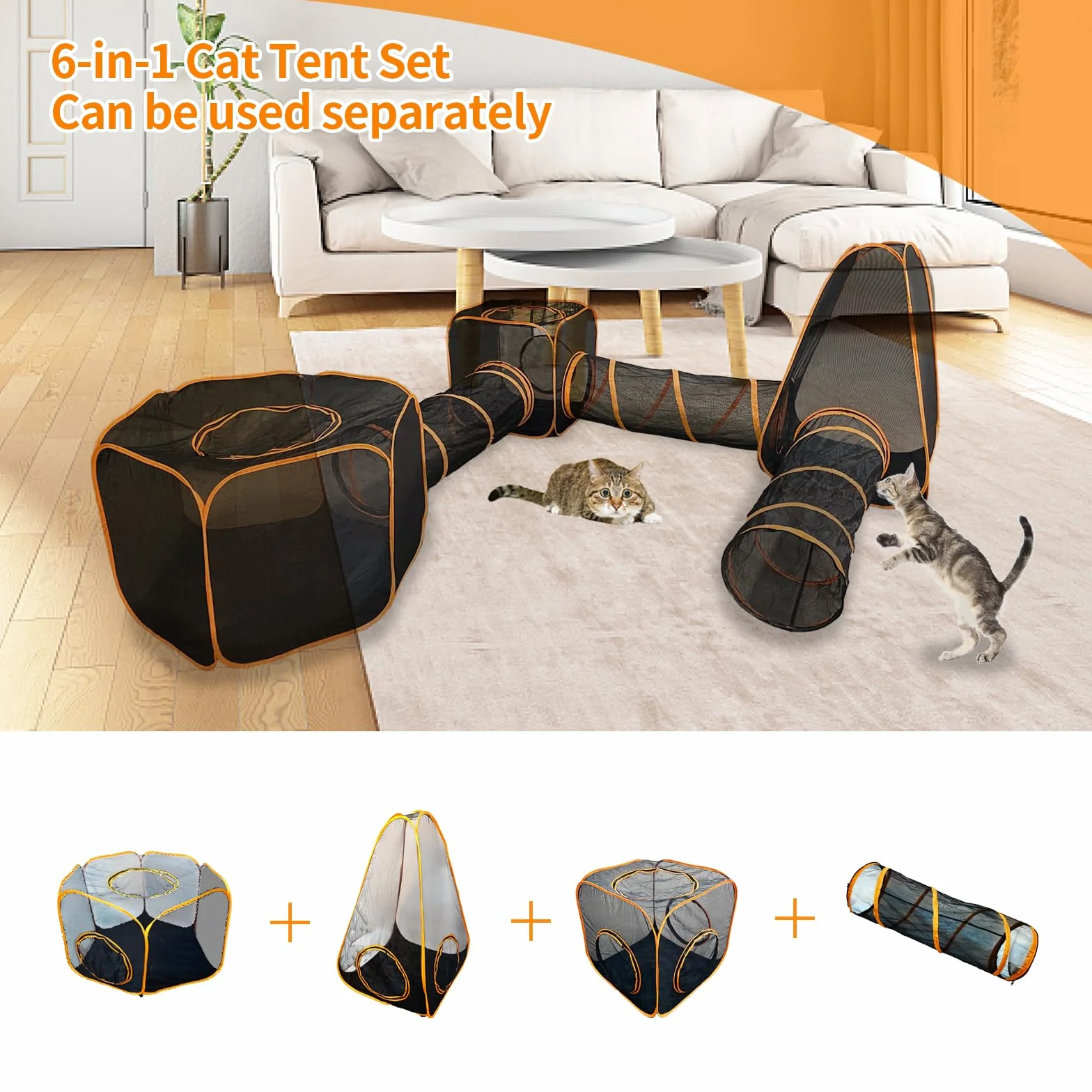 Keyzone Enclos d'extérieur pour chats 6 en 1, tente et tunnel rond, parc portable avec sac